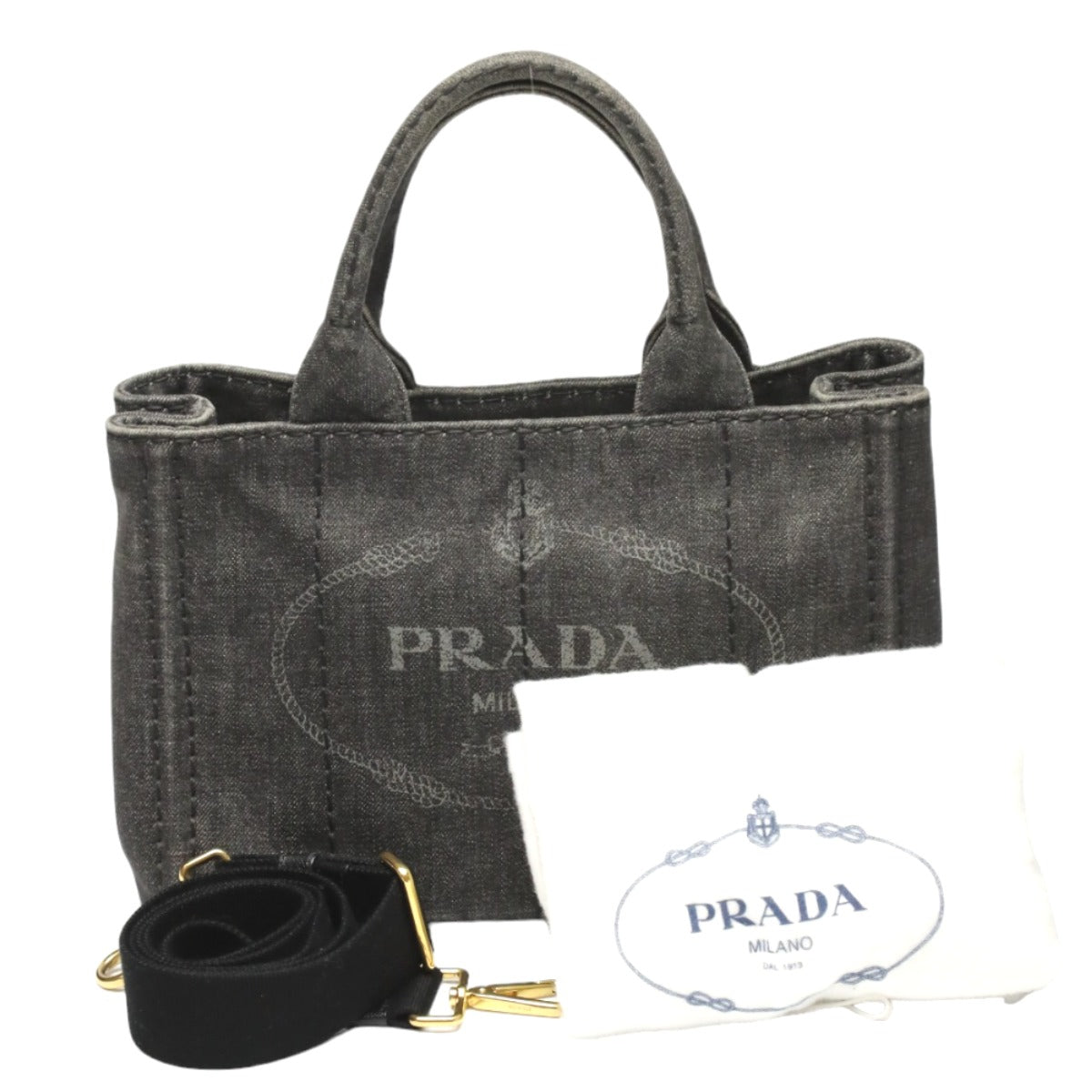 PRADA Tote Bag 1BG439 denim black Tote Bag Canapa mini Women Used
