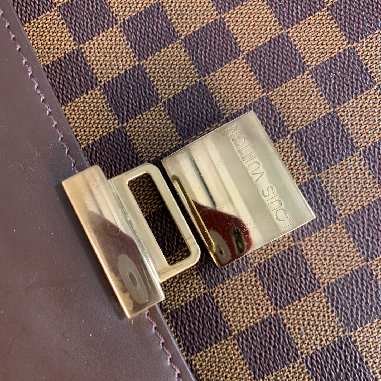 LOUIS VUITTON Ebene Brown Beige Damier Leather Coated Canvas Briefcase Bag