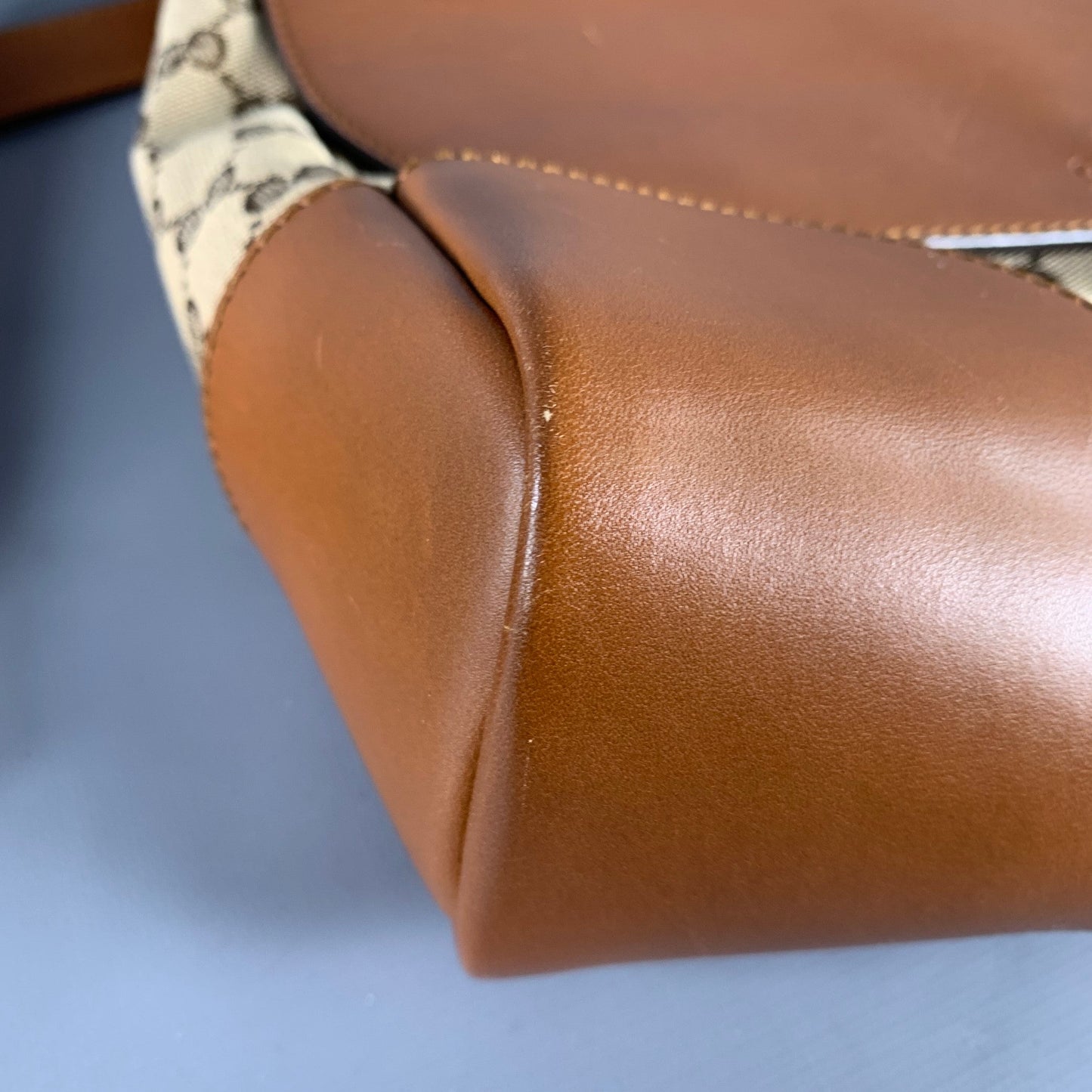 GUCCI Beige Brown Monogram Canvas Leather Crossbody Bag