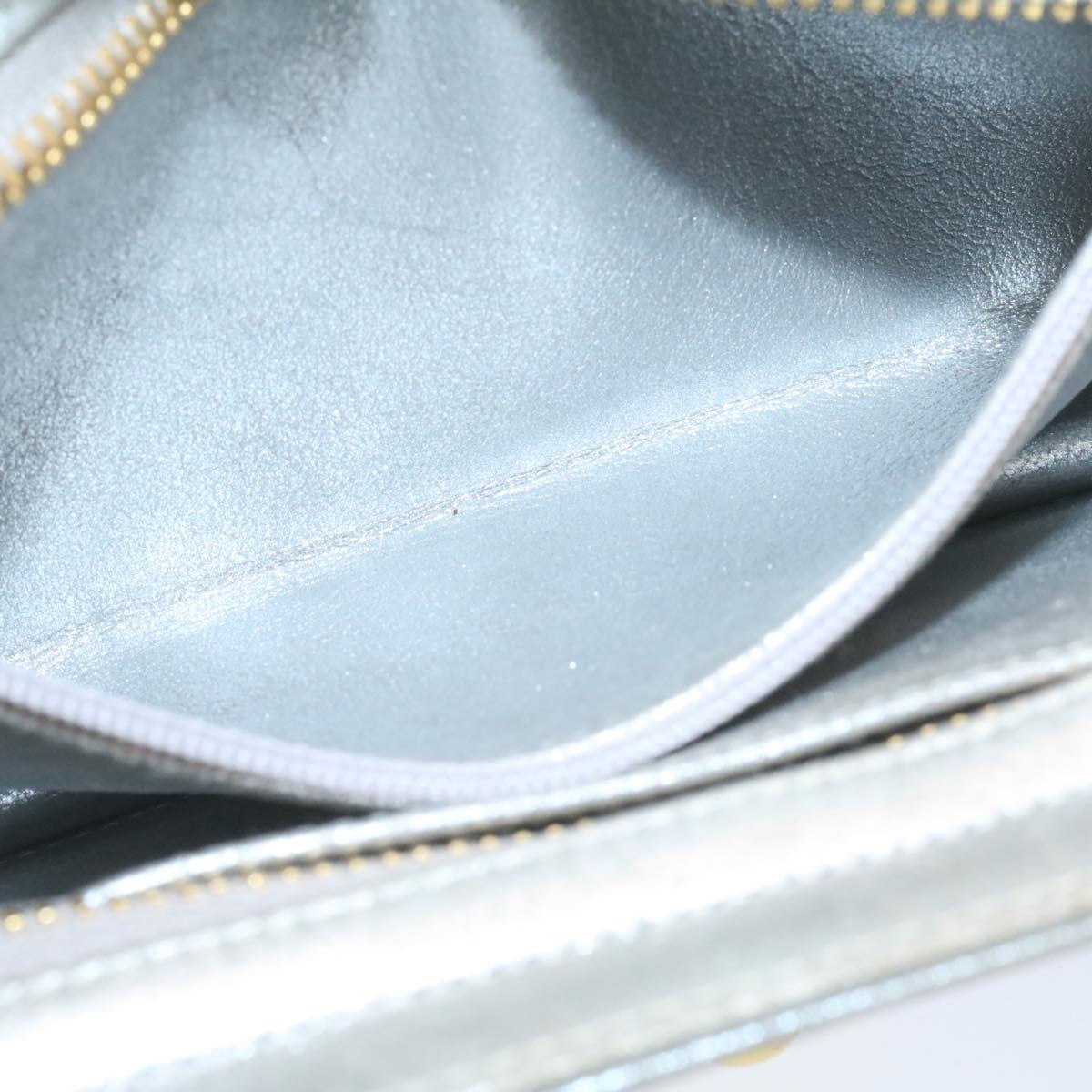 CHANEL Clutch Bag Leather Silver CC 26857