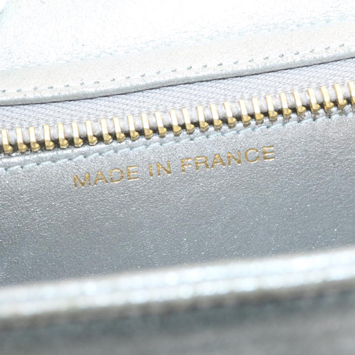 CHANEL Clutch Bag Leather Silver CC 26857