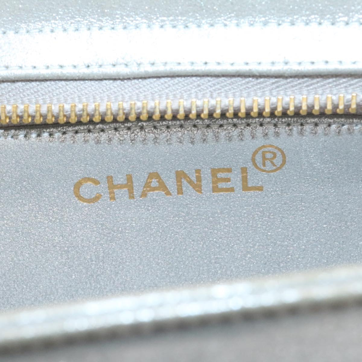 CHANEL Clutch Bag Leather Silver CC 26857