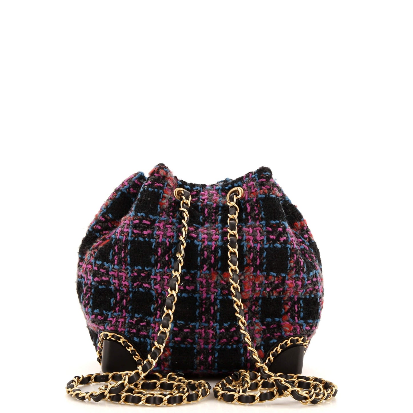 Chained Drawstring CC Bucket Backpack Quilted Tweed Small