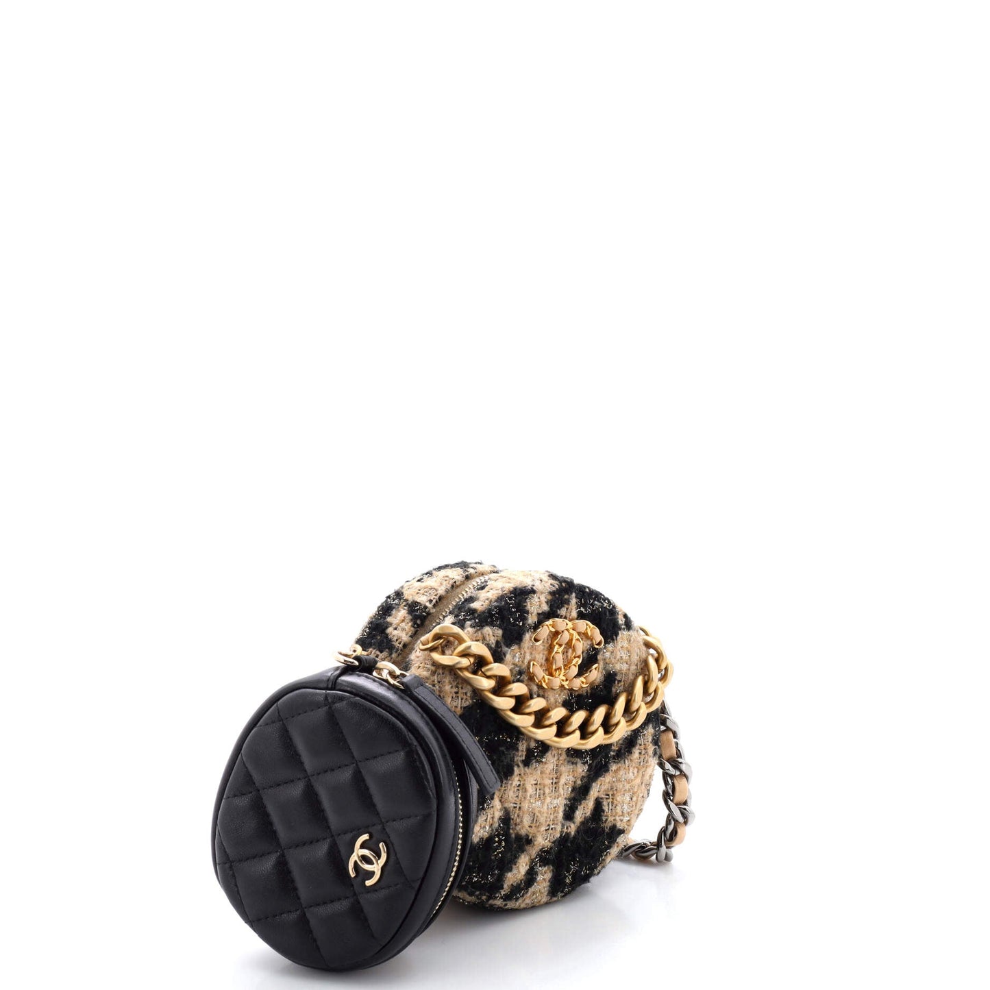 19 Round Clutch with Chain and Coin Purse Quilted Tweed and Lambskin