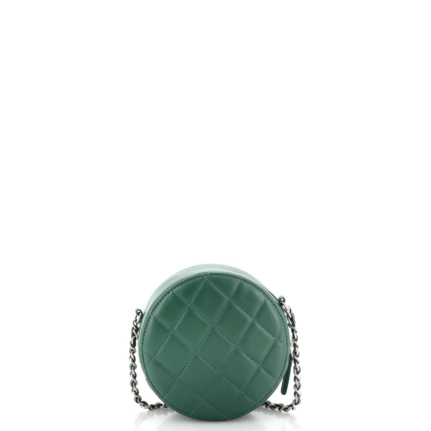 Round Clutch with Chain Quilted Lambskin Mini