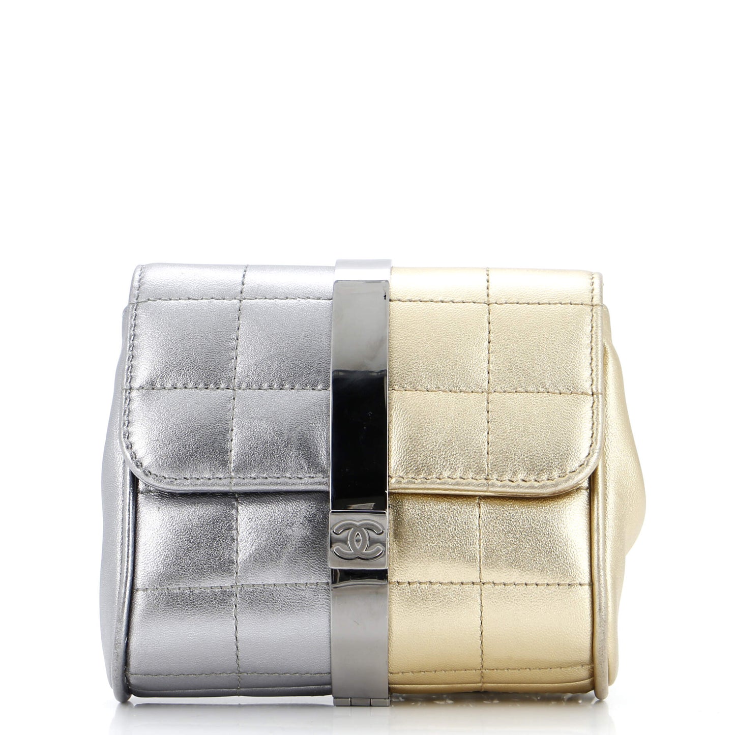 Vintage Two Tone Square Wristlet Clutch Quilted Leather
