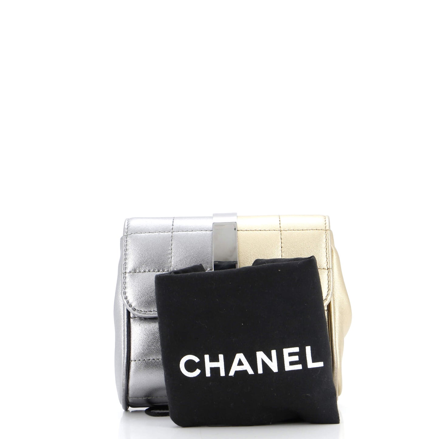 Vintage Two Tone Square Wristlet Clutch Quilted Leather