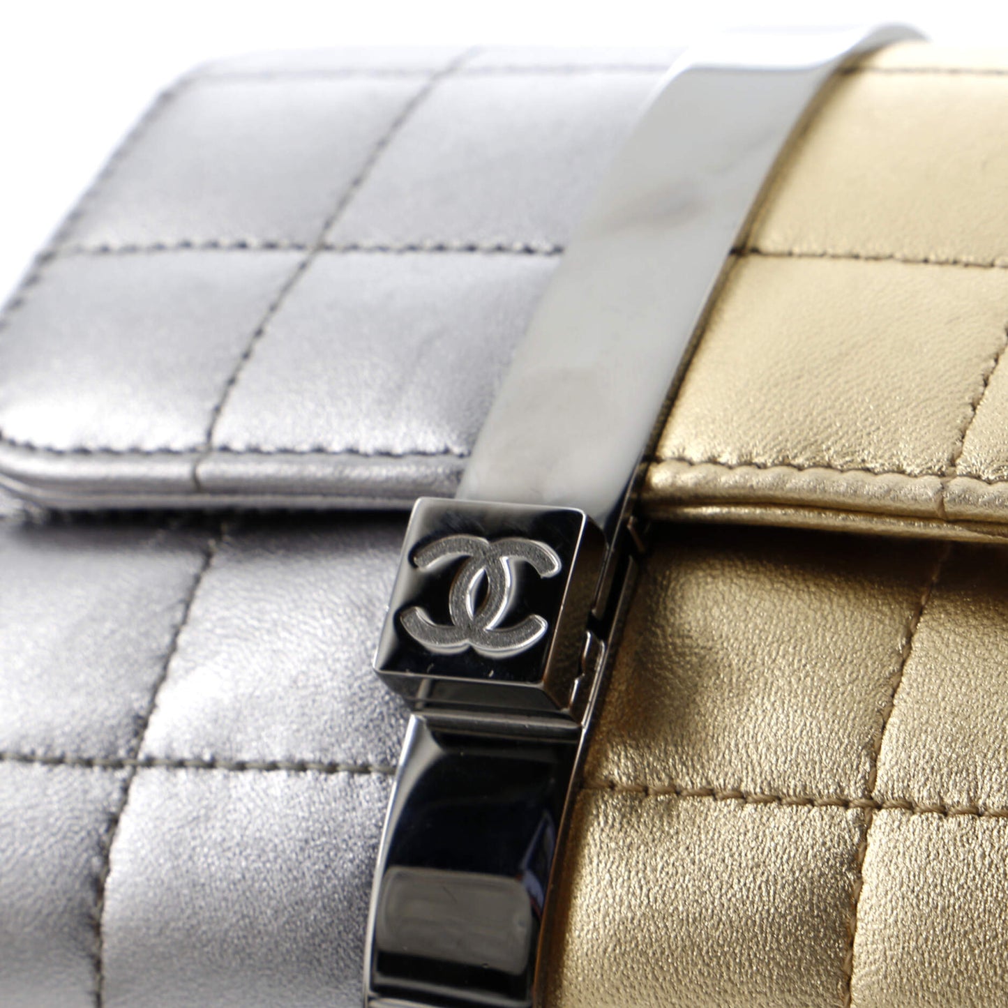 Vintage Two Tone Square Wristlet Clutch Quilted Leather
