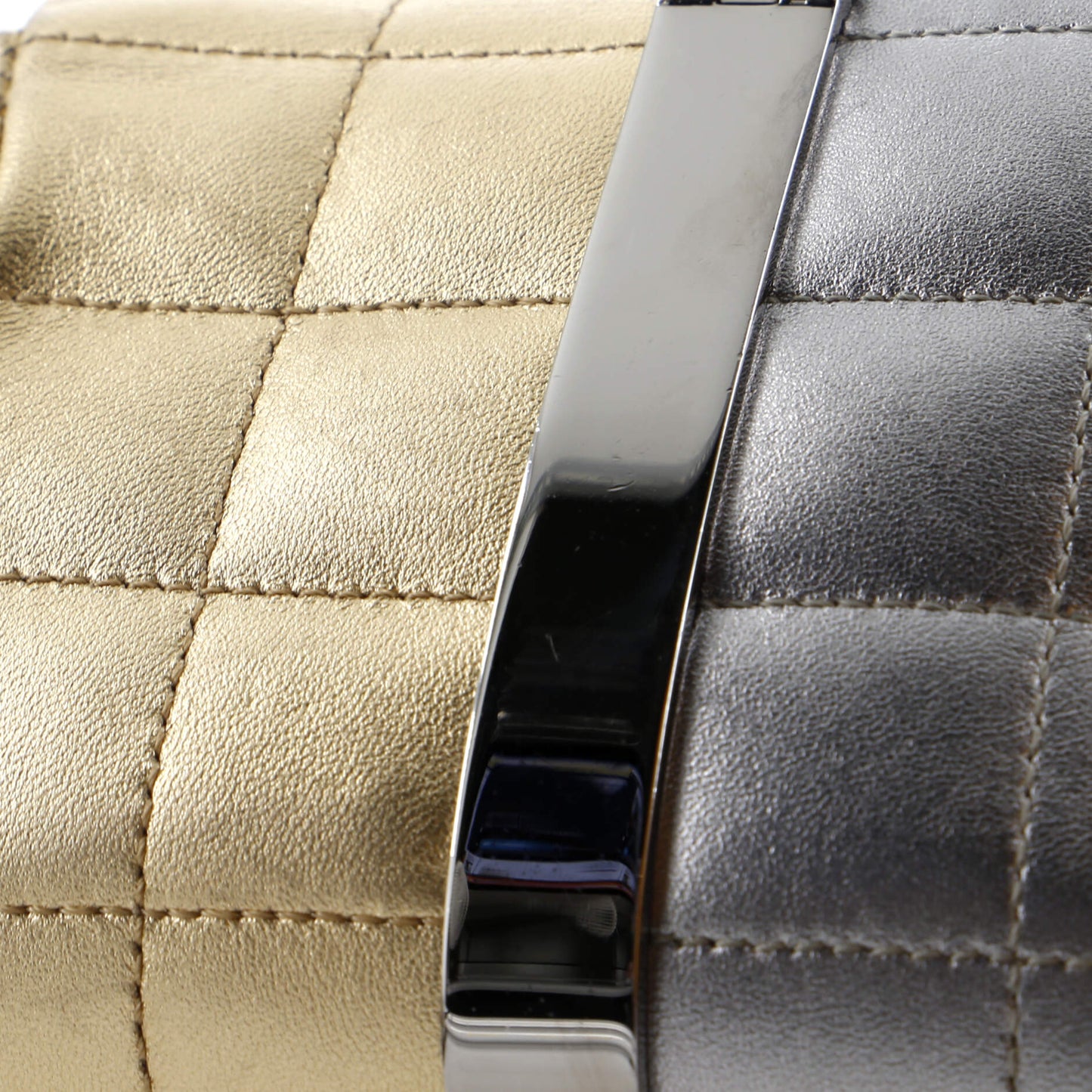 Vintage Two Tone Square Wristlet Clutch Quilted Leather