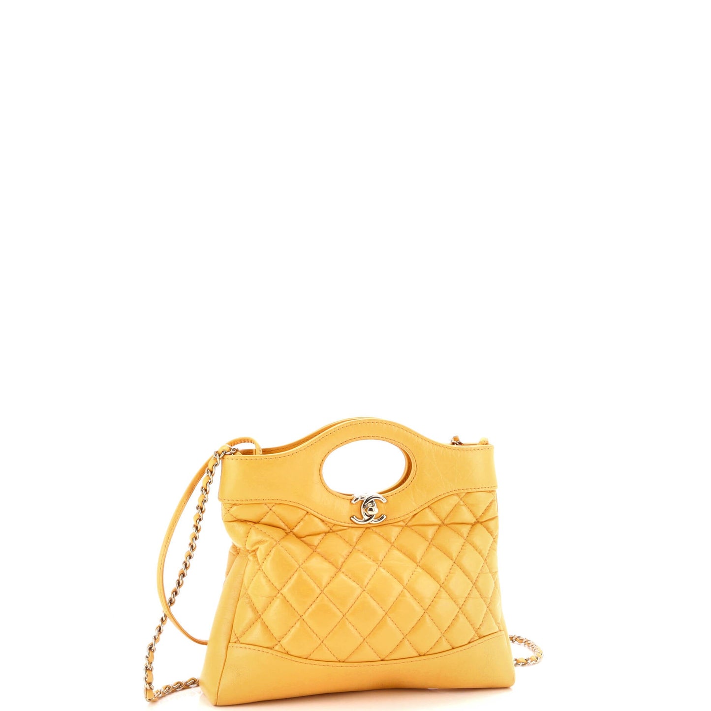 31 Shopping Bag Clutch with Chain Quilted Shiny Lambskin Small