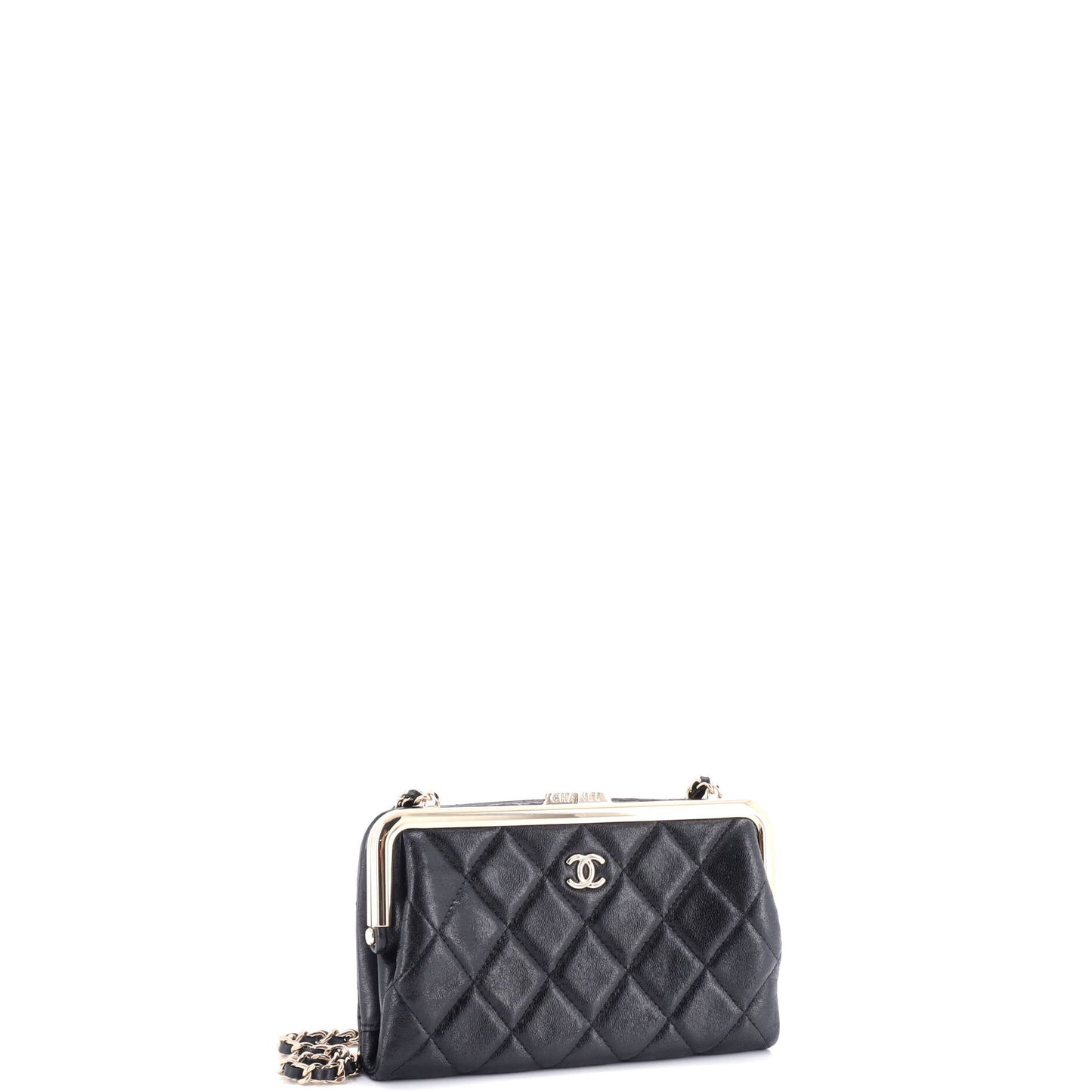 Logo Clasp Frame Clutch with Chain Quilted Lambskin Small