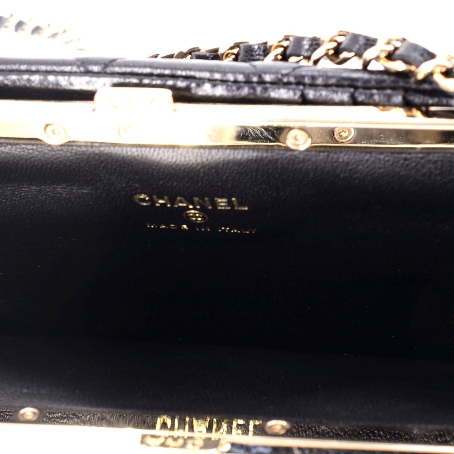 Logo Clasp Frame Clutch with Chain Quilted Lambskin Small