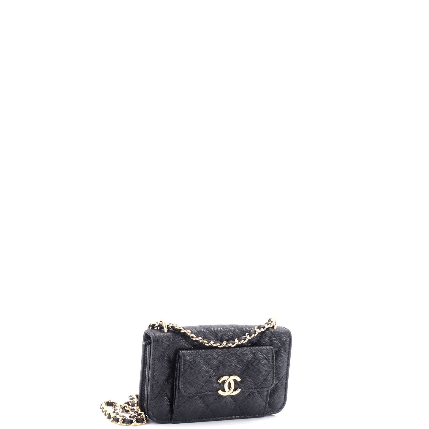 Pocket Twins Clutch with Chain Quilted Caviar