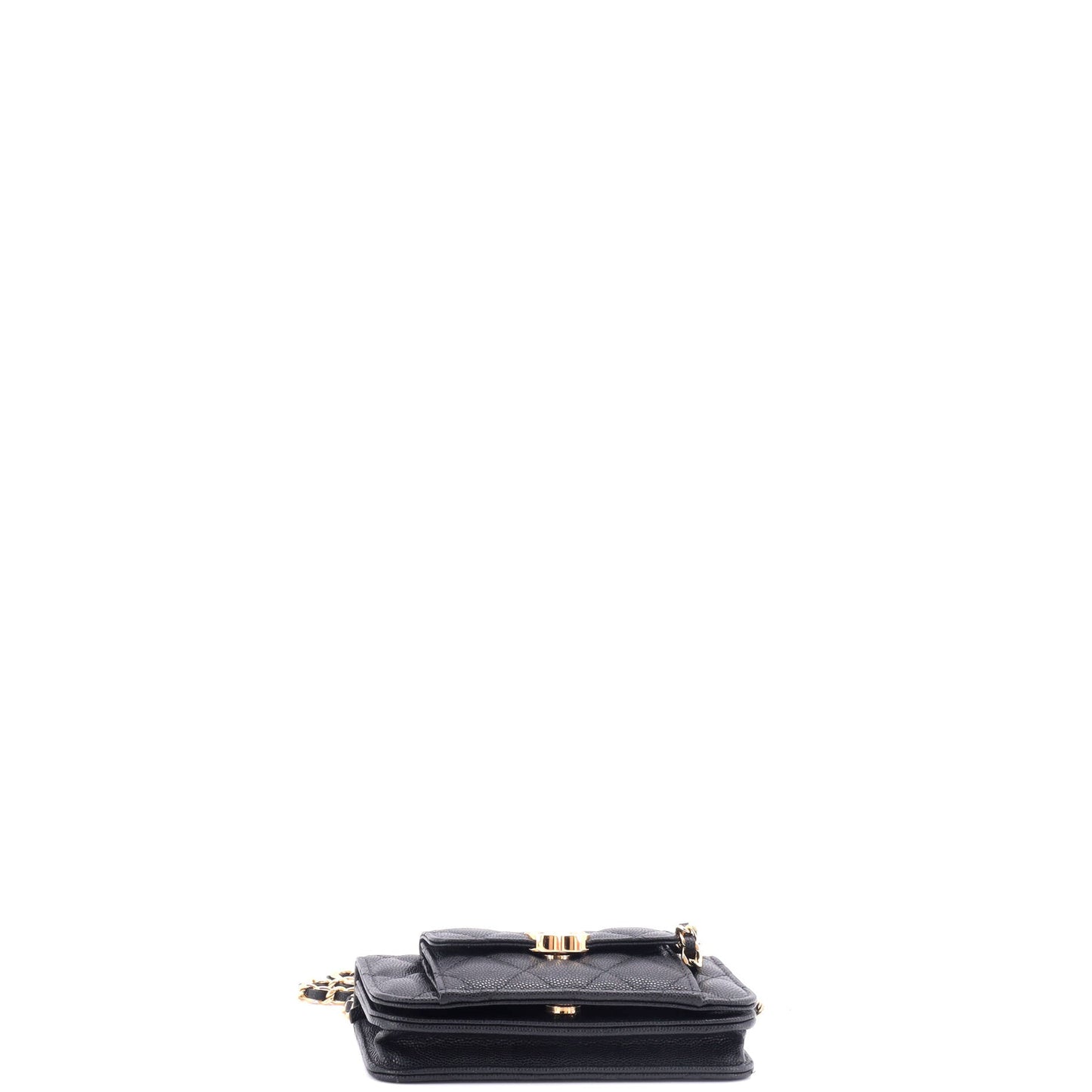 Pocket Twins Clutch with Chain Quilted Caviar