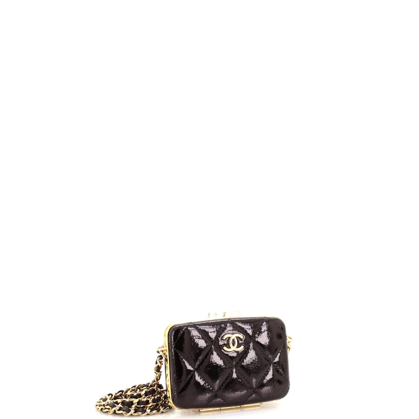 Framed Box Clutch with Chain Quilted Patent Mini