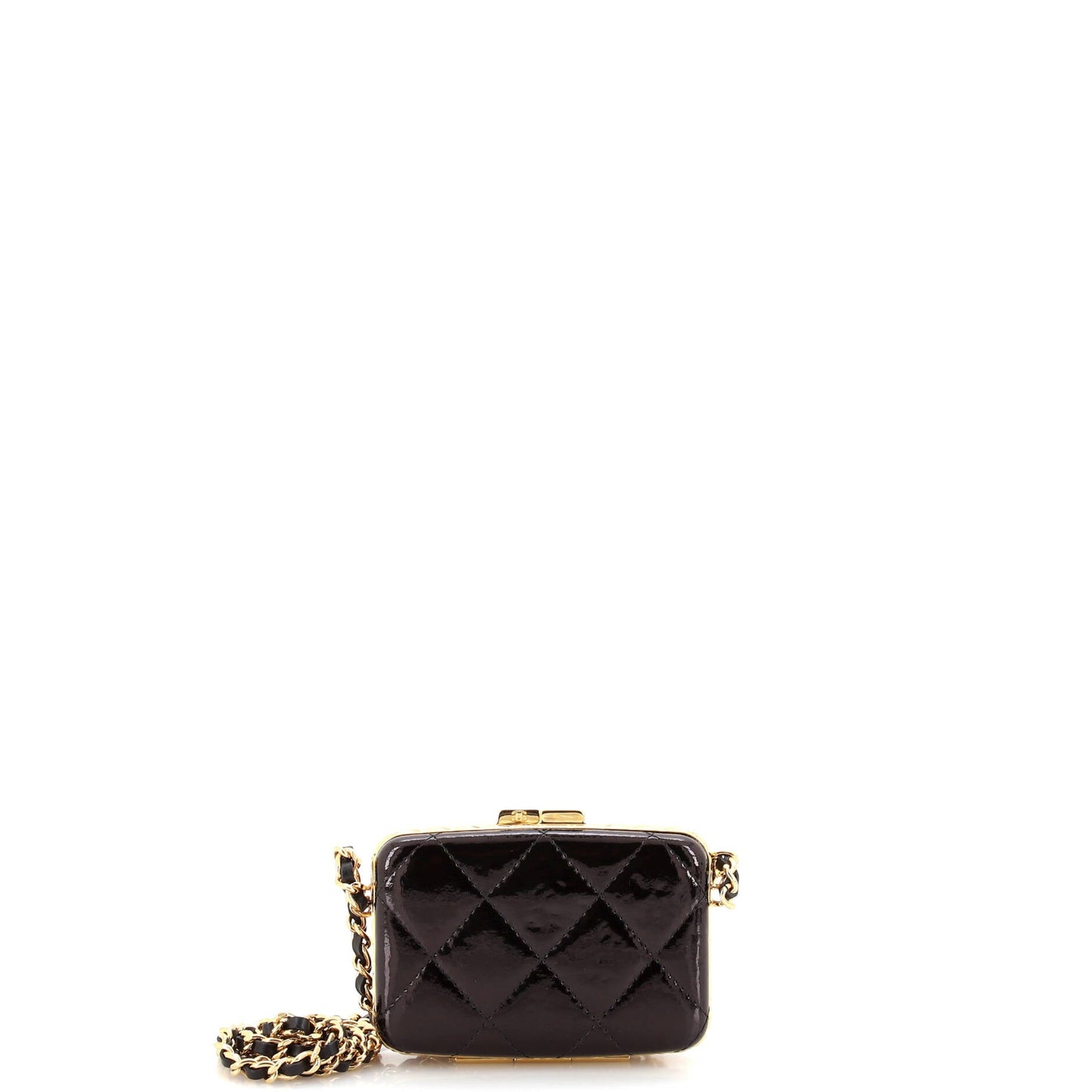 Framed Box Clutch with Chain Quilted Patent Mini