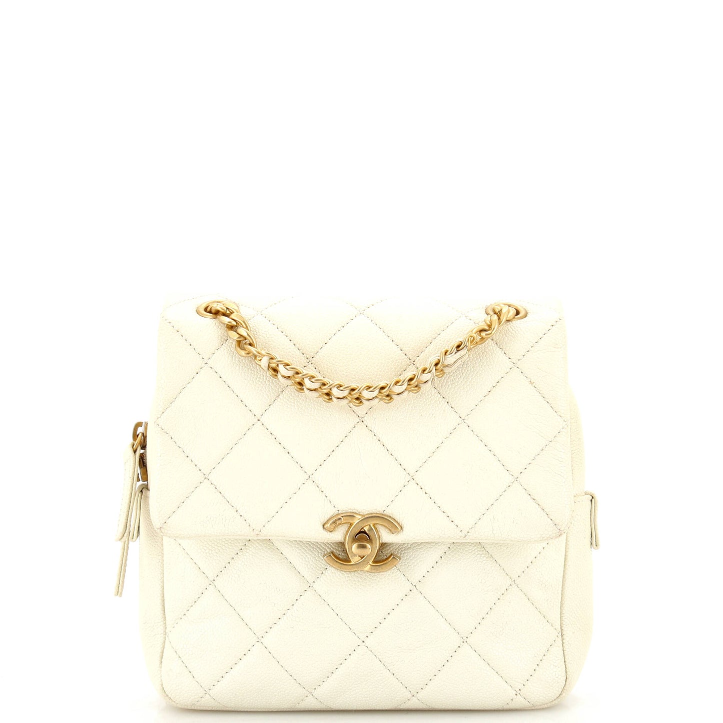 Chain Melody Flap Backpack Quilted Caviar Small