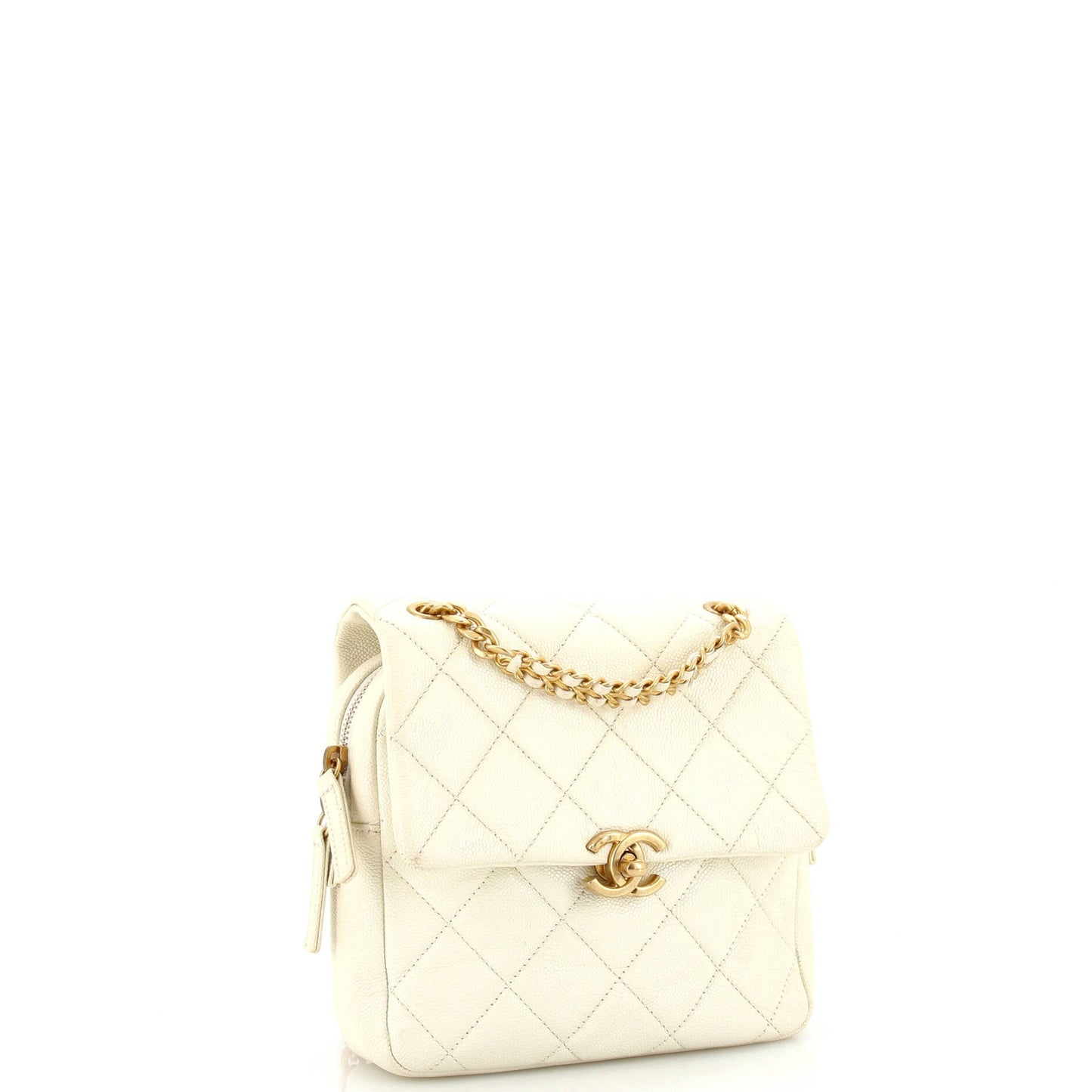 Chain Melody Flap Backpack Quilted Caviar Small