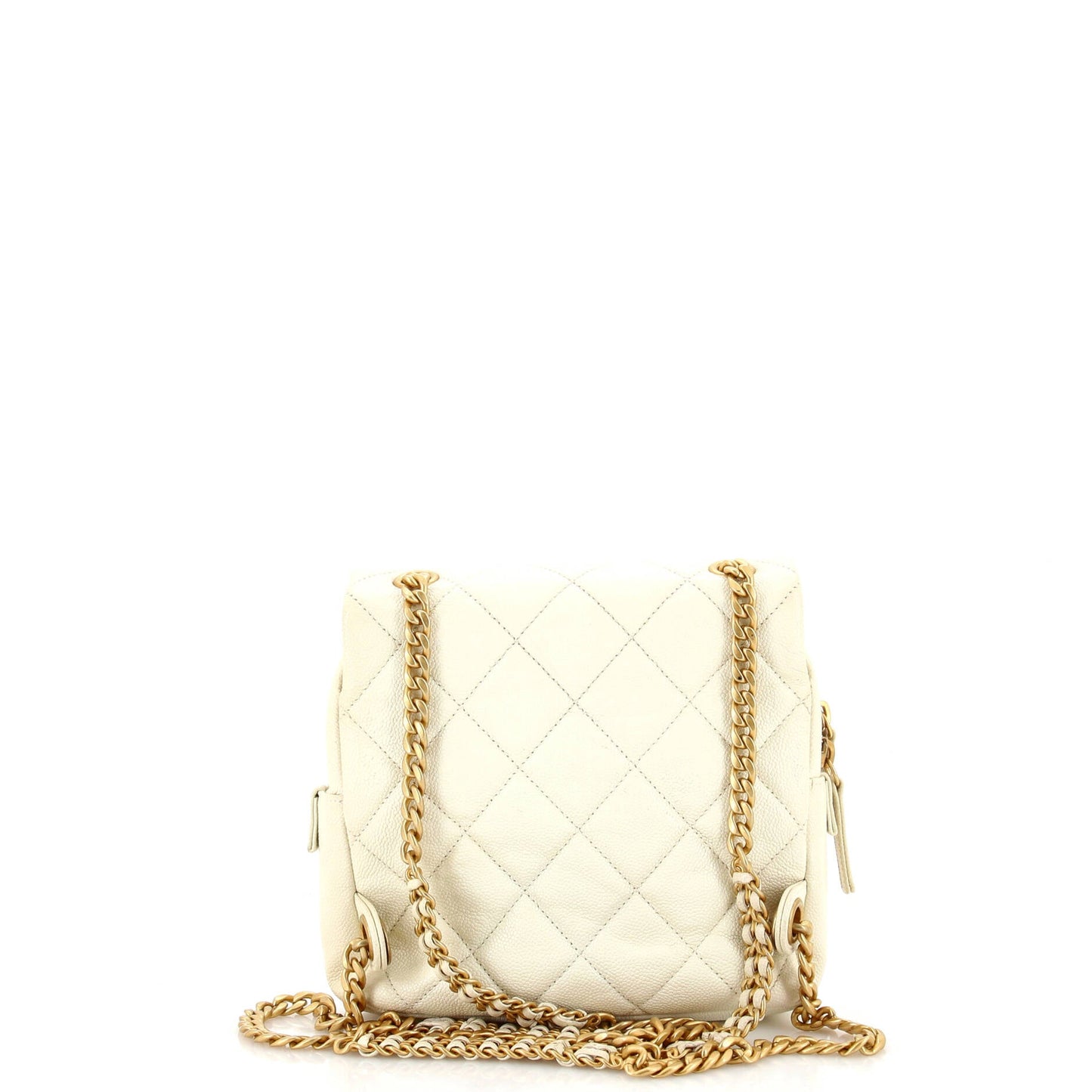 Chain Melody Flap Backpack Quilted Caviar Small