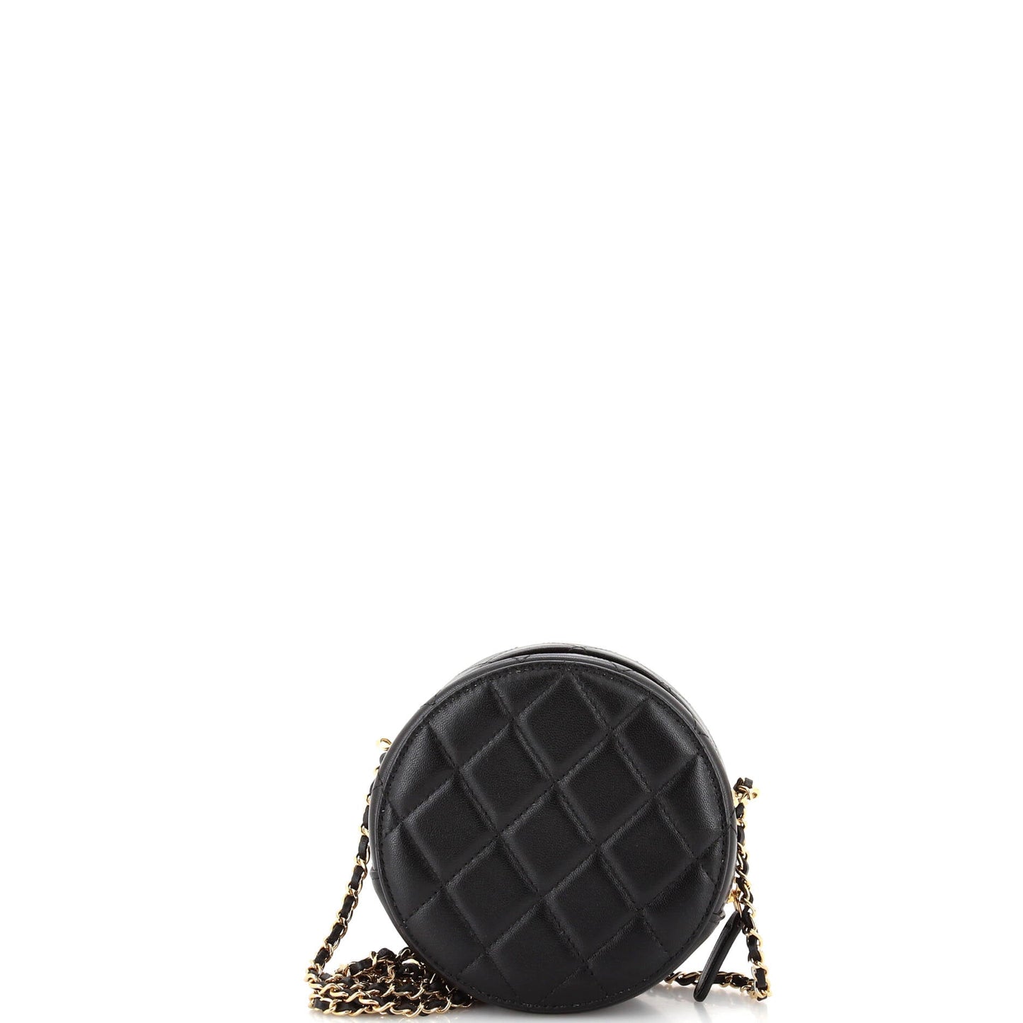 Golden Plate Round Clutch with Chain Quilted Metal and Lambskin Mini