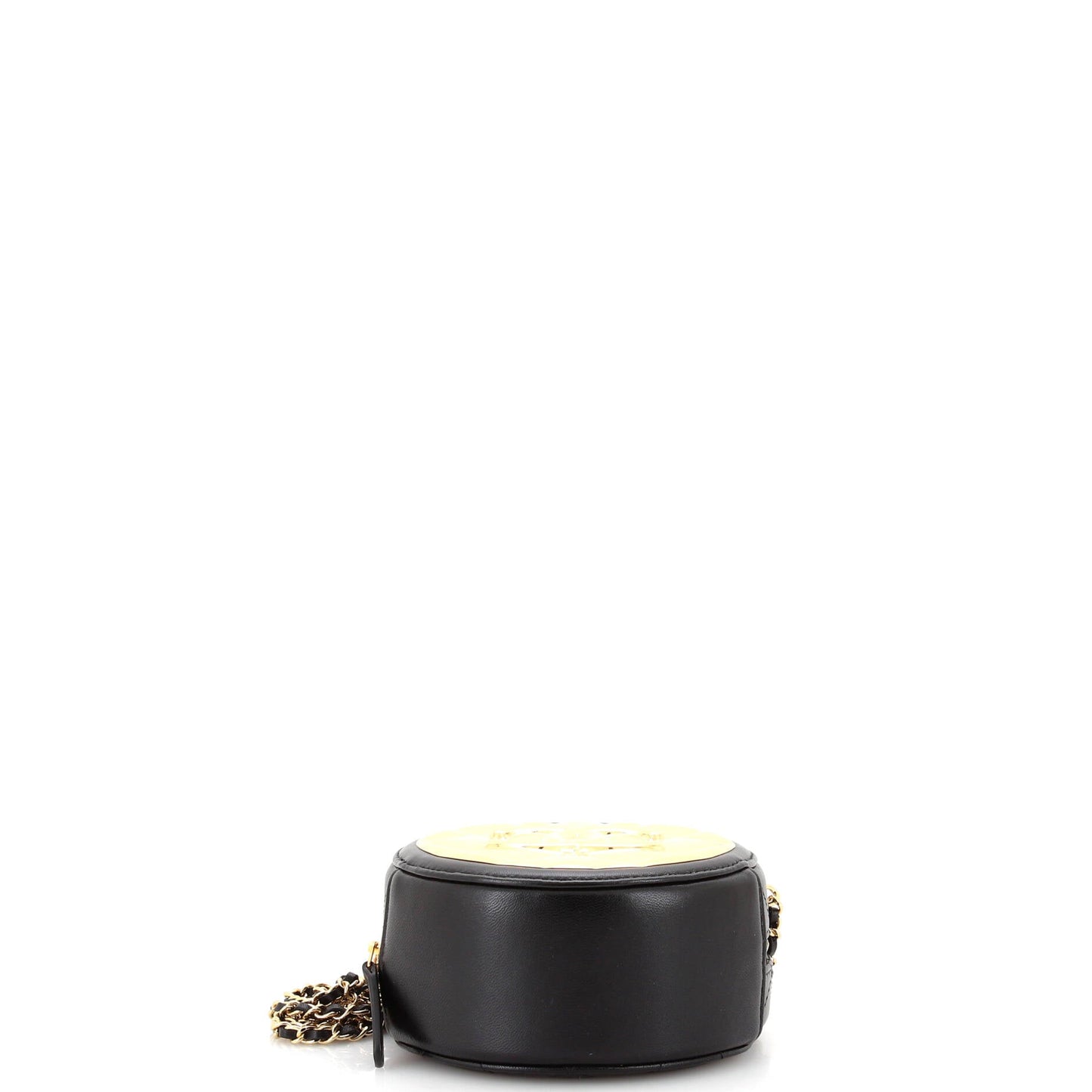 Golden Plate Round Clutch with Chain Quilted Metal and Lambskin Mini