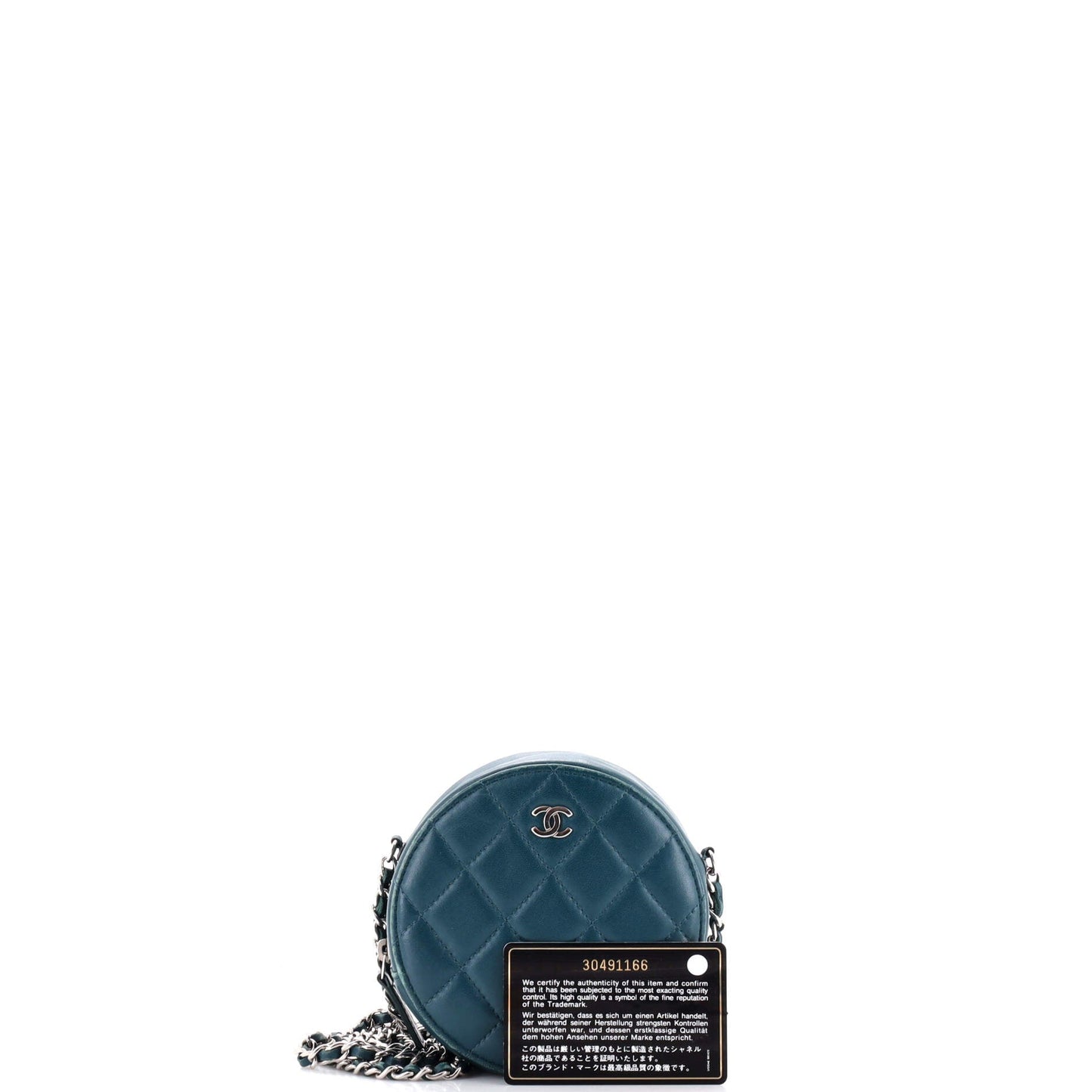 Round Clutch with Chain Quilted Lambskin Mini
