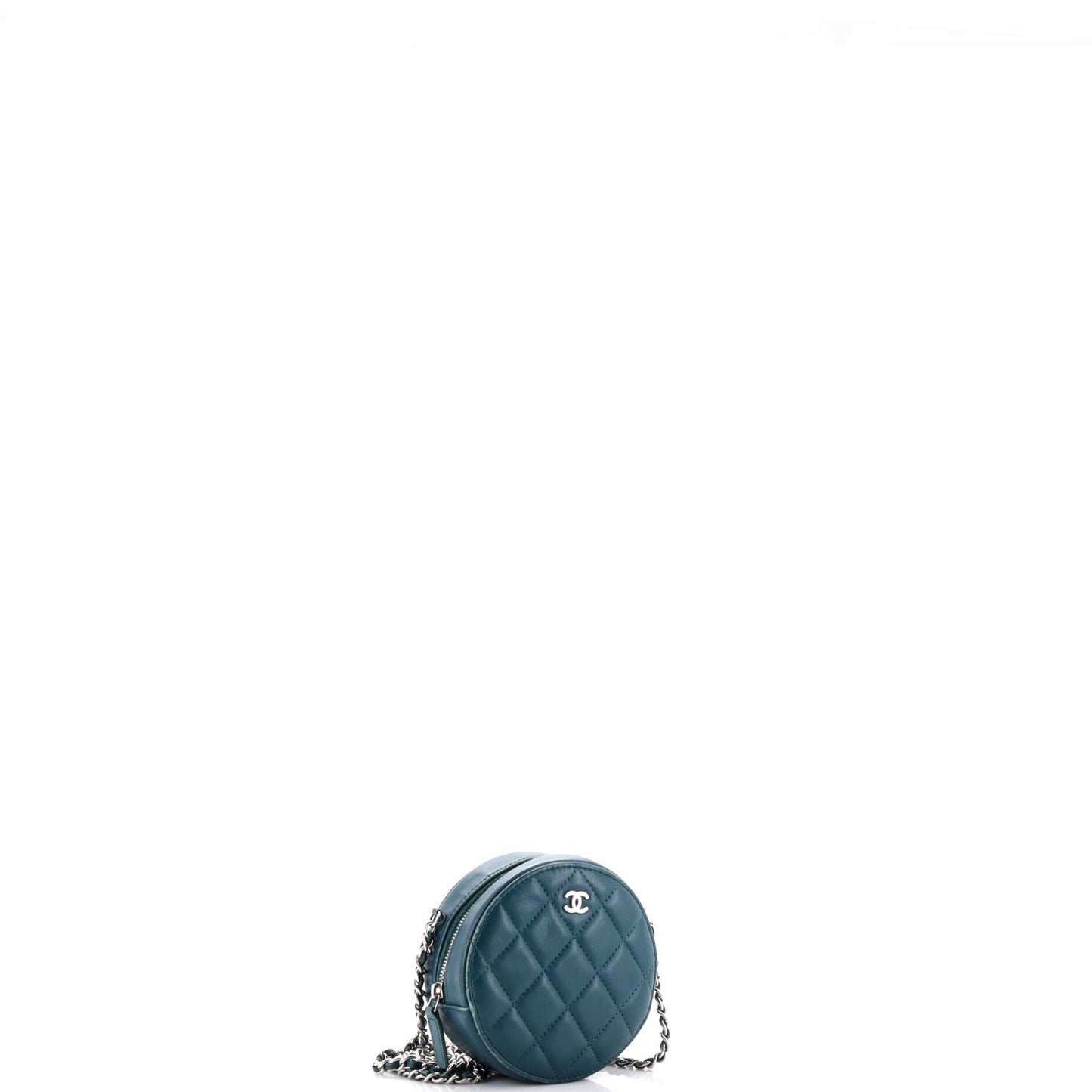 Round Clutch with Chain Quilted Lambskin Mini