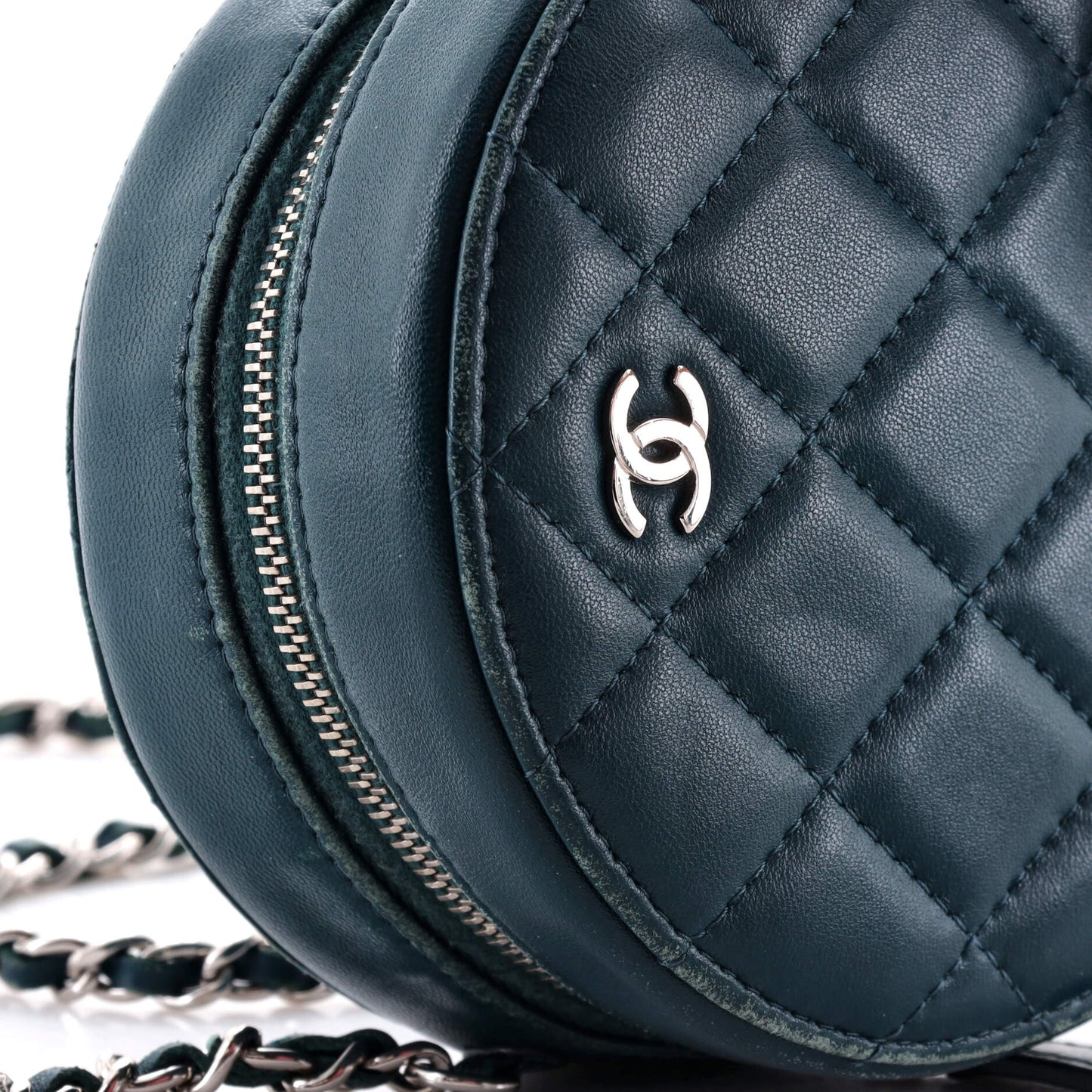 Round Clutch with Chain Quilted Lambskin Mini