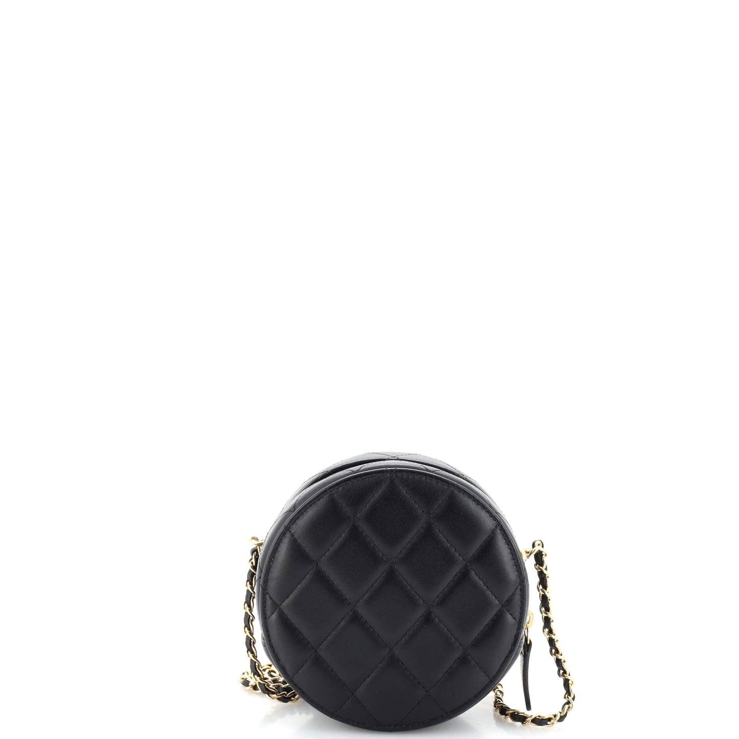 Golden Plate Round Clutch with Chain Quilted Metal and Lambskin Mini