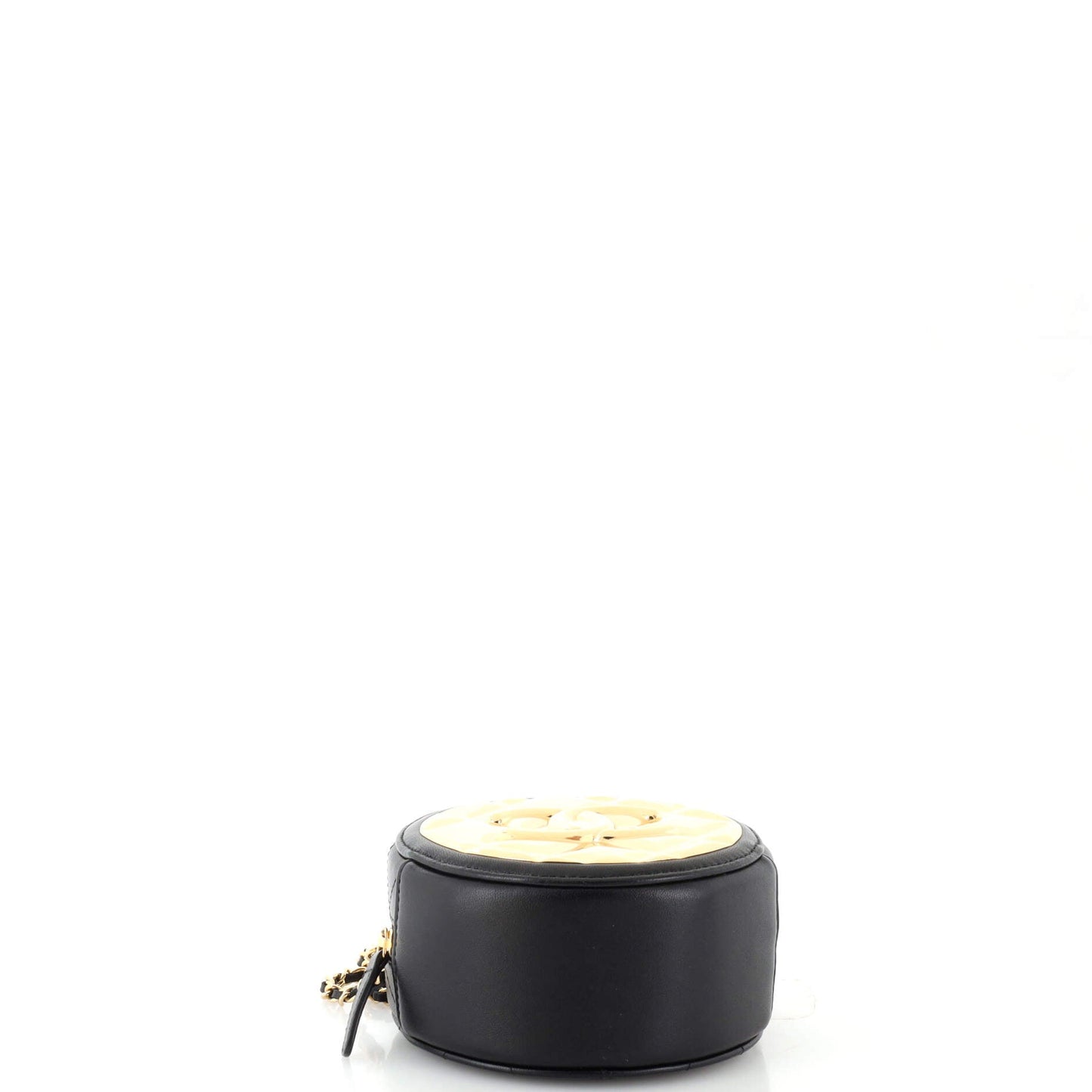 Golden Plate Round Clutch with Chain Quilted Metal and Lambskin Mini