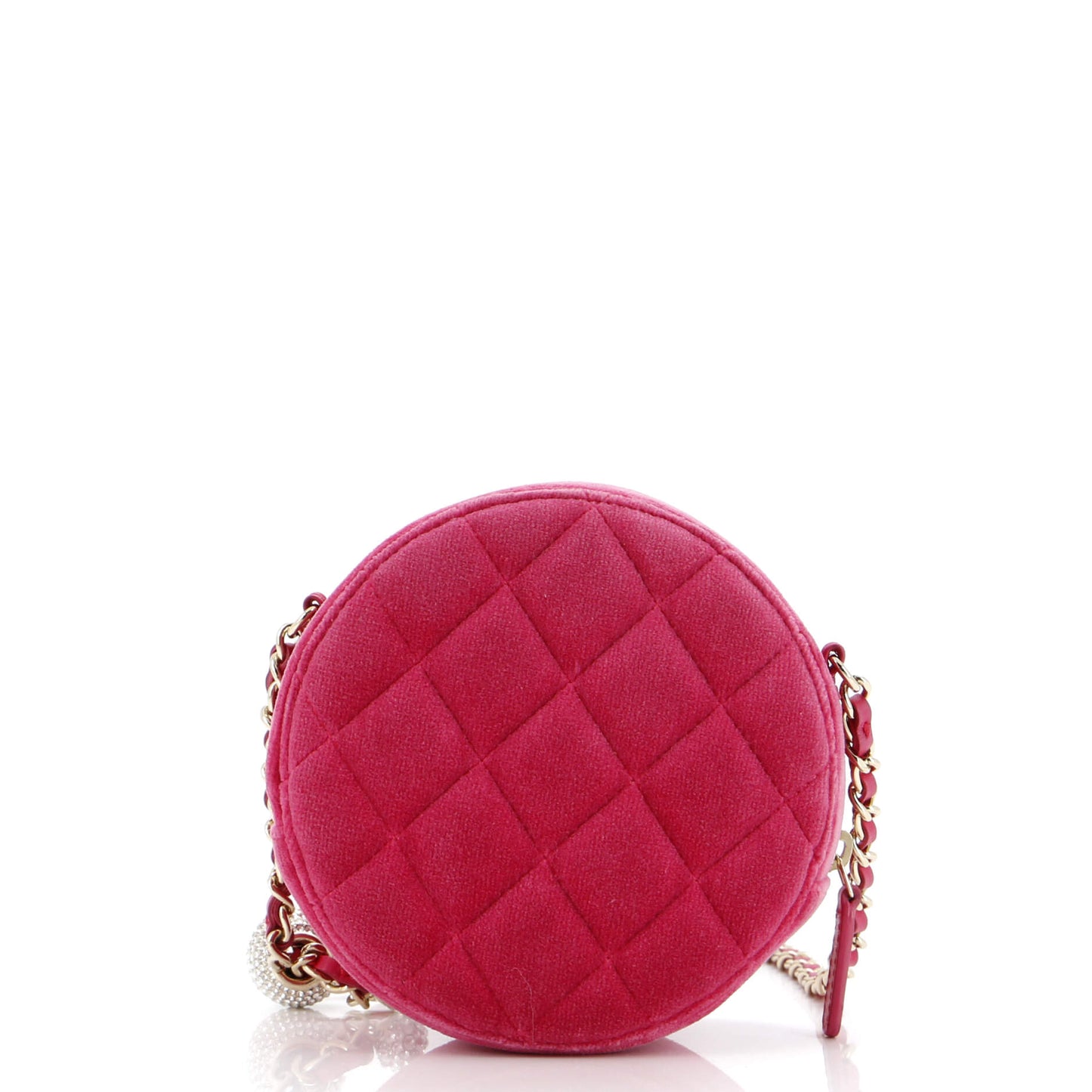 Pearl Crush Round Clutch with Chain Quilted Velvet with Crystal Detail