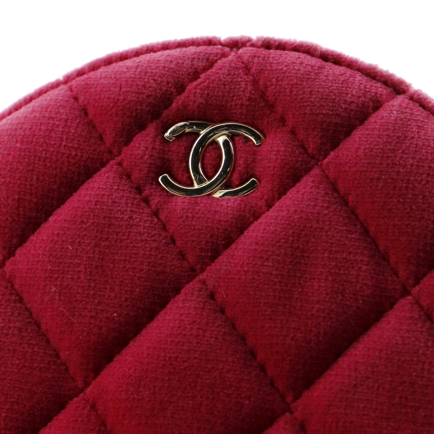 Pearl Crush Round Clutch with Chain Quilted Velvet with Crystal Detail