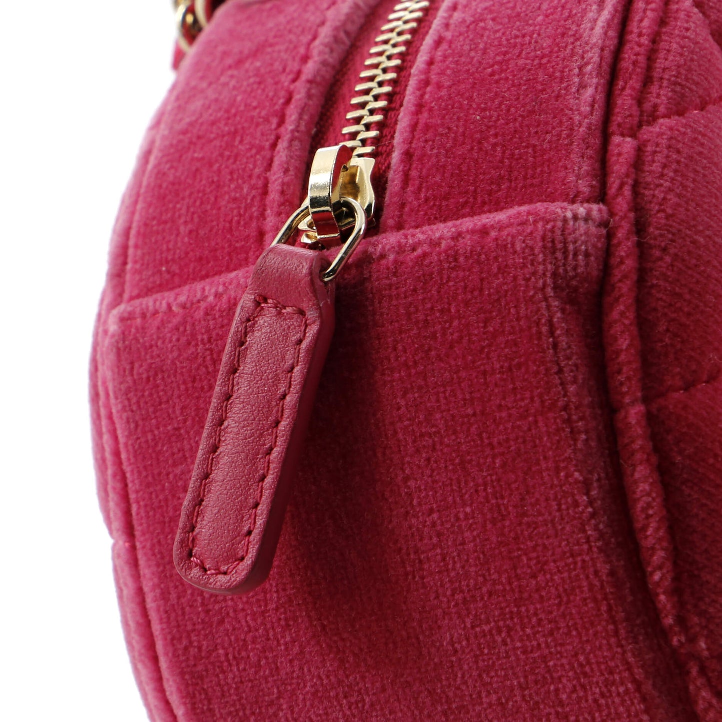 Pearl Crush Round Clutch with Chain Quilted Velvet with Crystal Detail