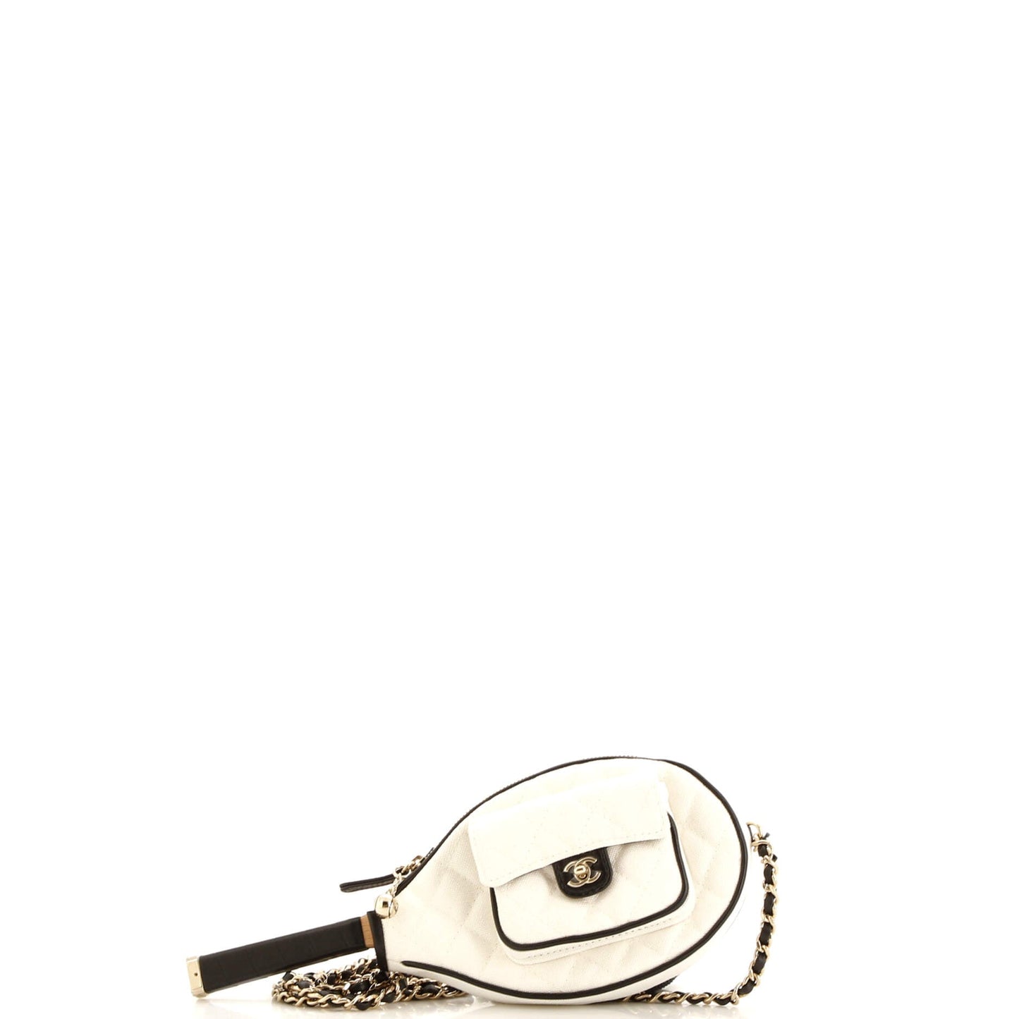 CC Tennis Racket Clutch with Chain Quilted Canvas and Leather