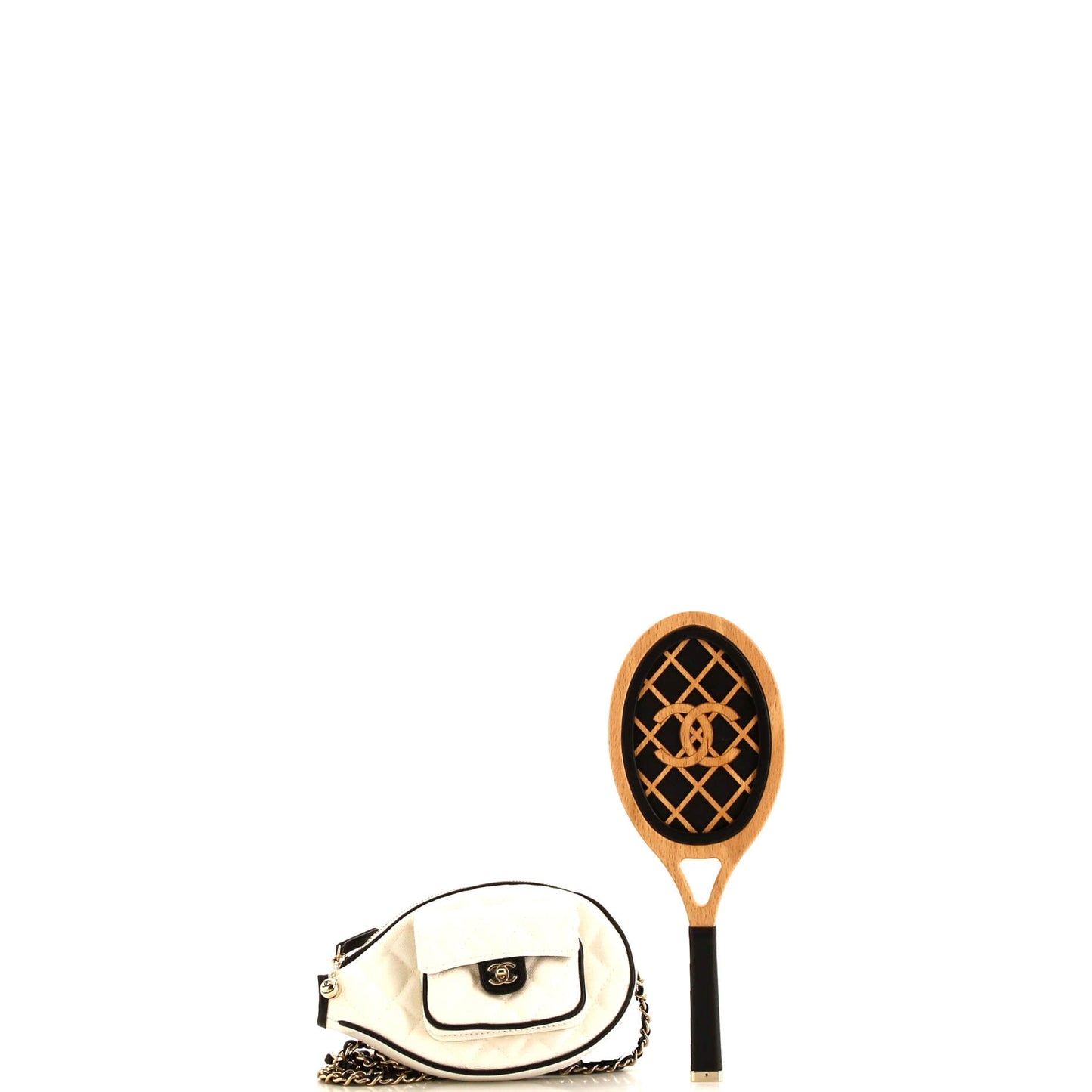 CC Tennis Racket Clutch with Chain Quilted Canvas and Leather
