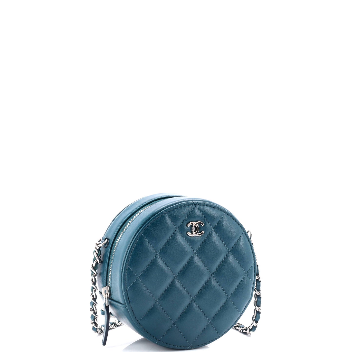 Round Clutch with Chain Quilted Lambskin Mini