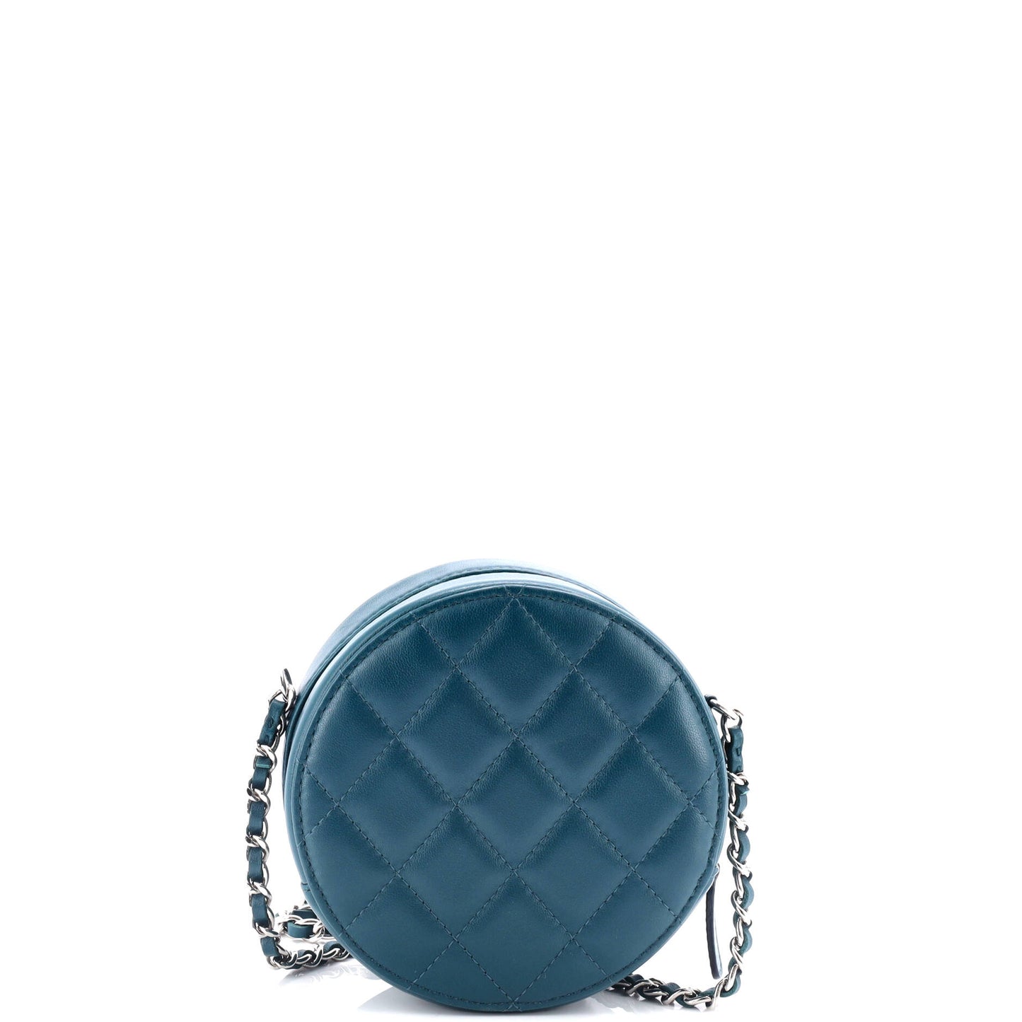 Round Clutch with Chain Quilted Lambskin Mini