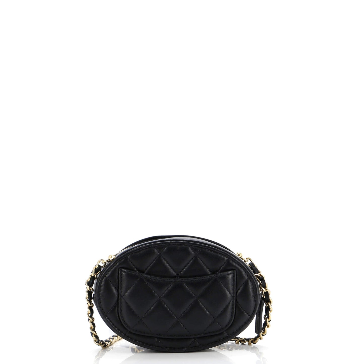 Logo Plate Oval Clutch With Chain Metal and Lambskin
