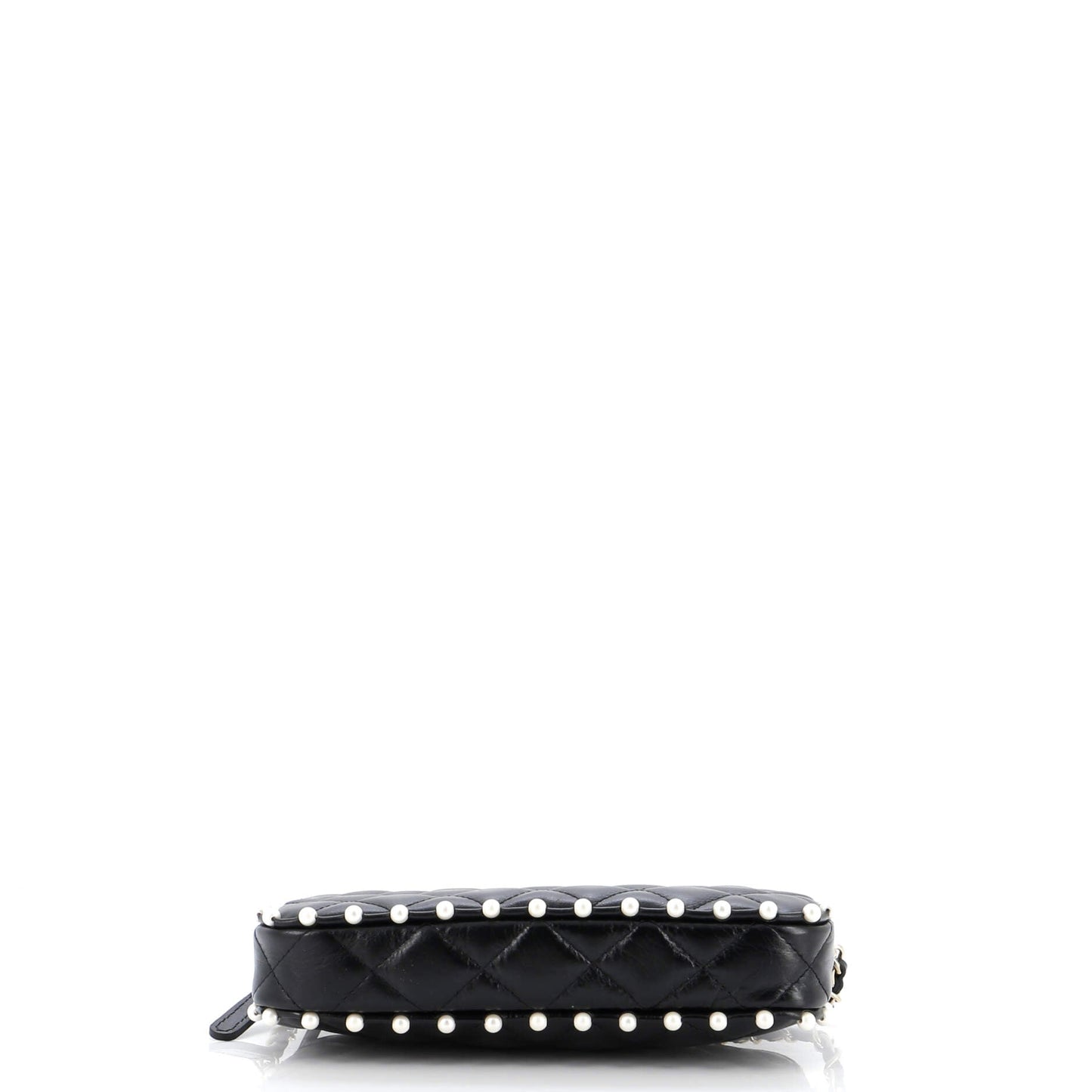Double Zip Clutch with Chain Quilted Calfskin with Pearl Detail