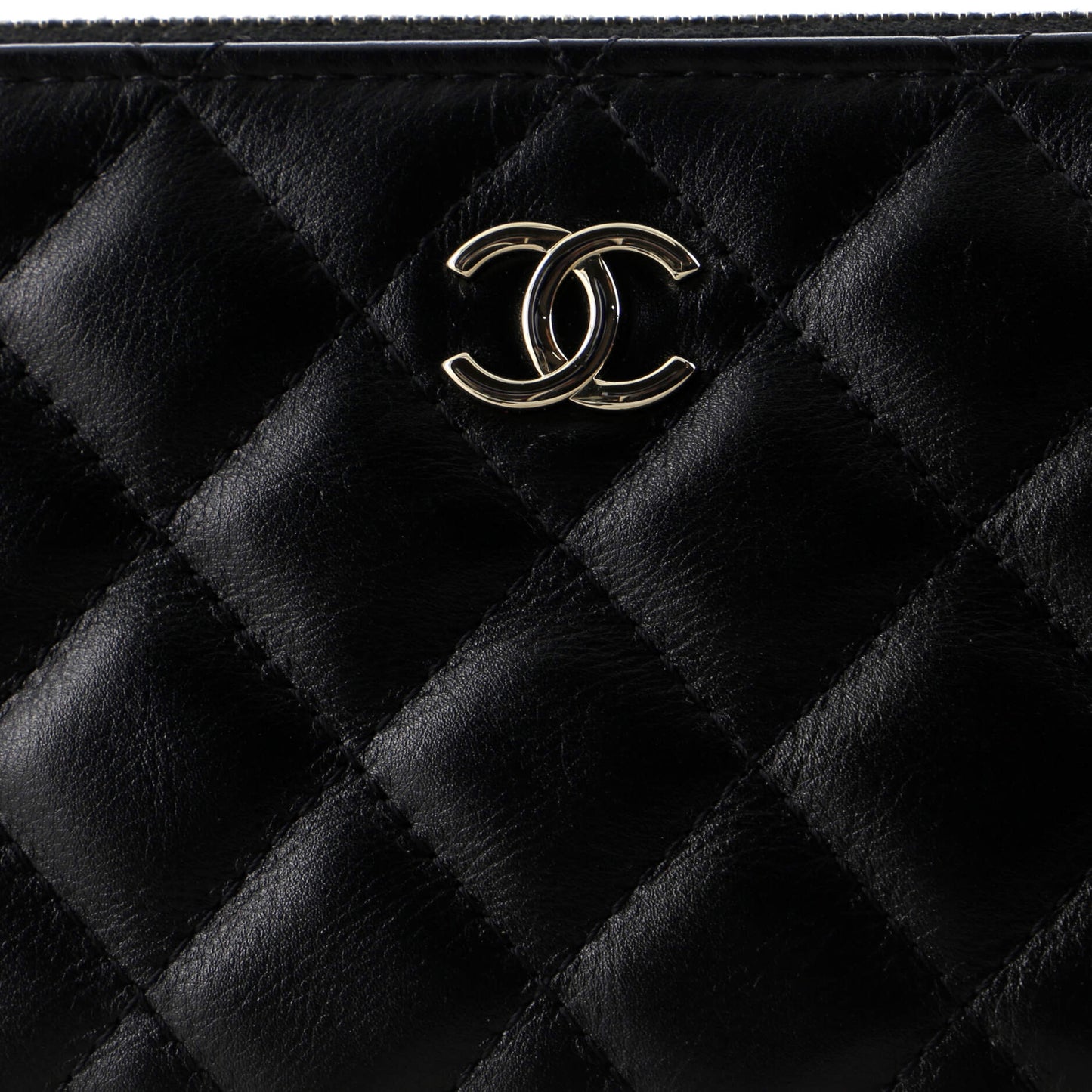 Double Zip Clutch with Chain Quilted Calfskin with Pearl Detail