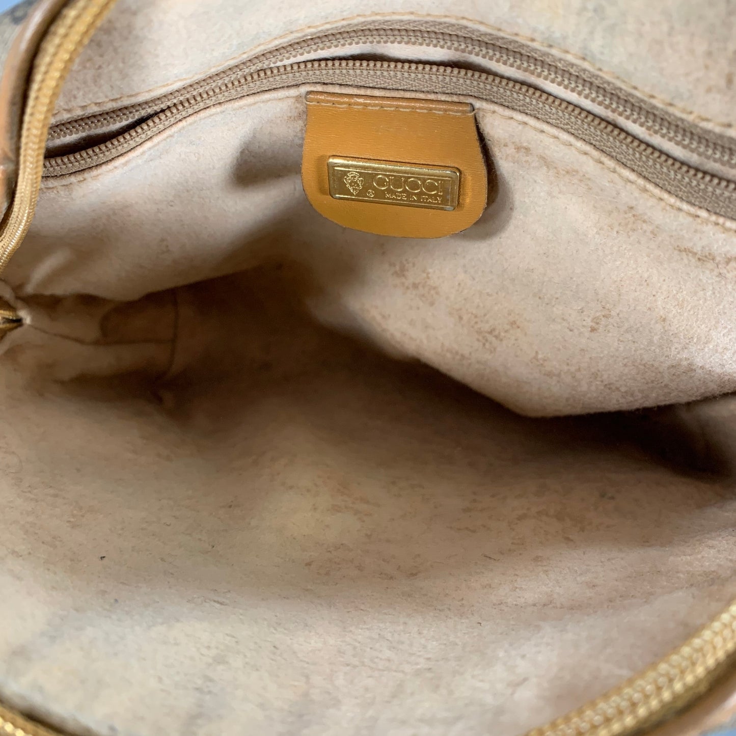 GUCCI Beige Tan Monogram Leather Coated Canvas Crossbody Handbag