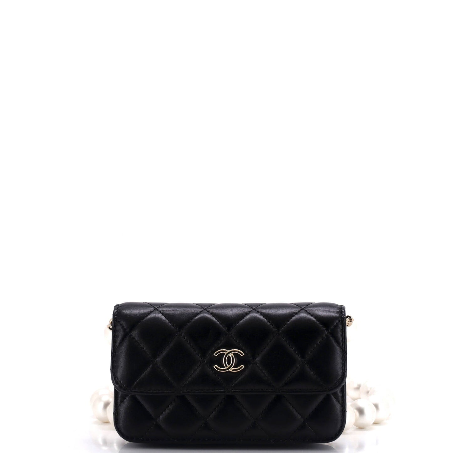 Pearl Strap Clutch with Chain Quilted Calfskin