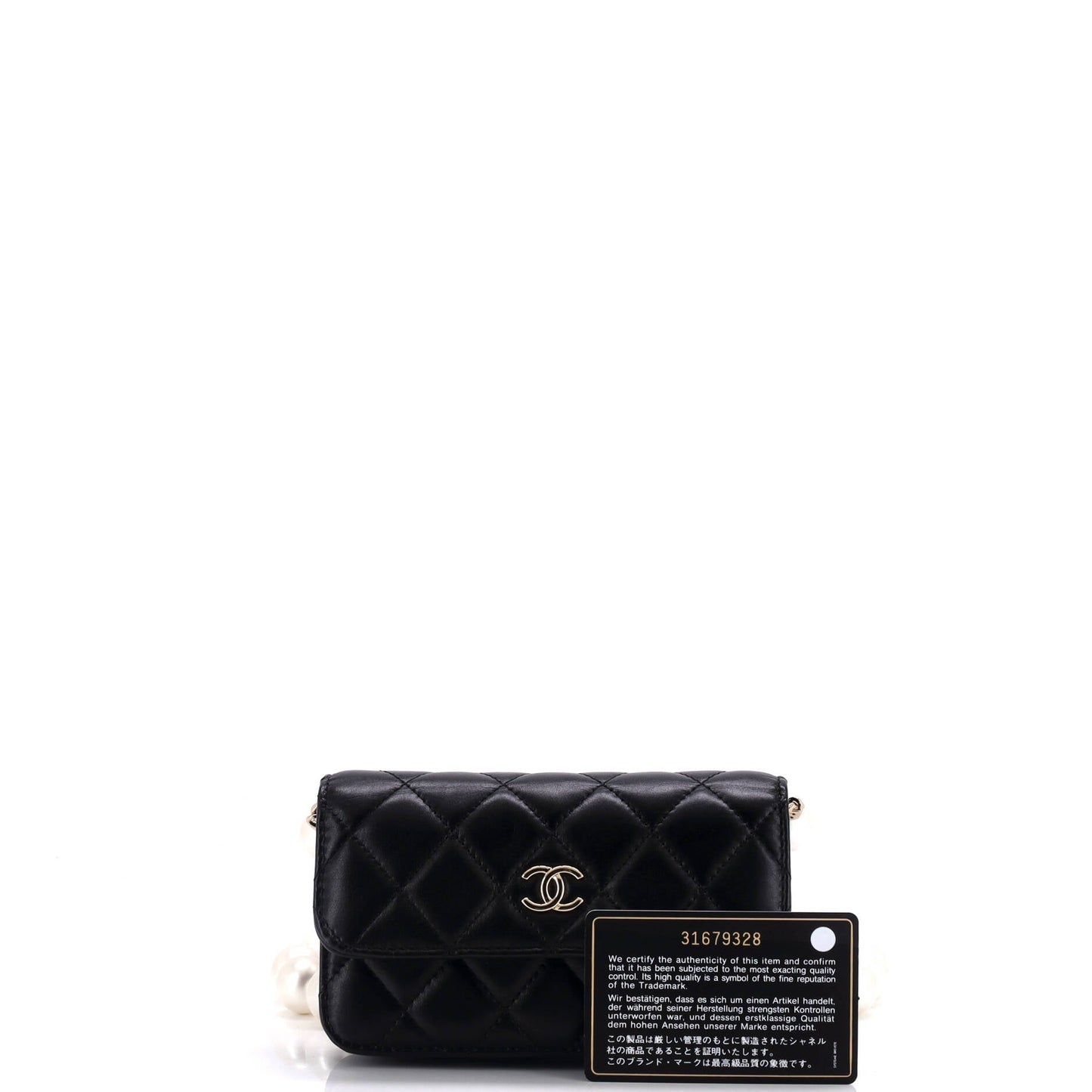 Pearl Strap Clutch with Chain Quilted Calfskin
