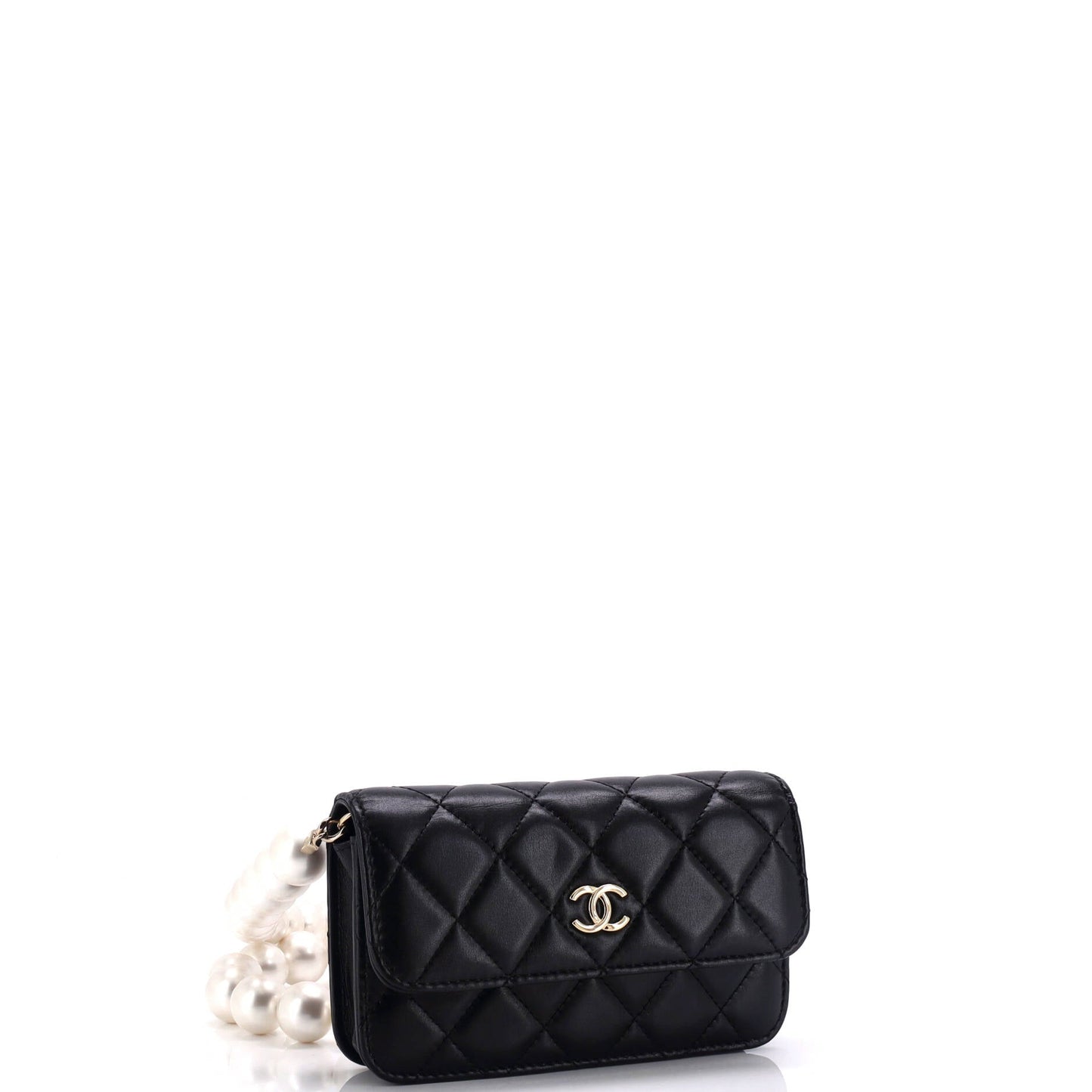 Pearl Strap Clutch with Chain Quilted Calfskin