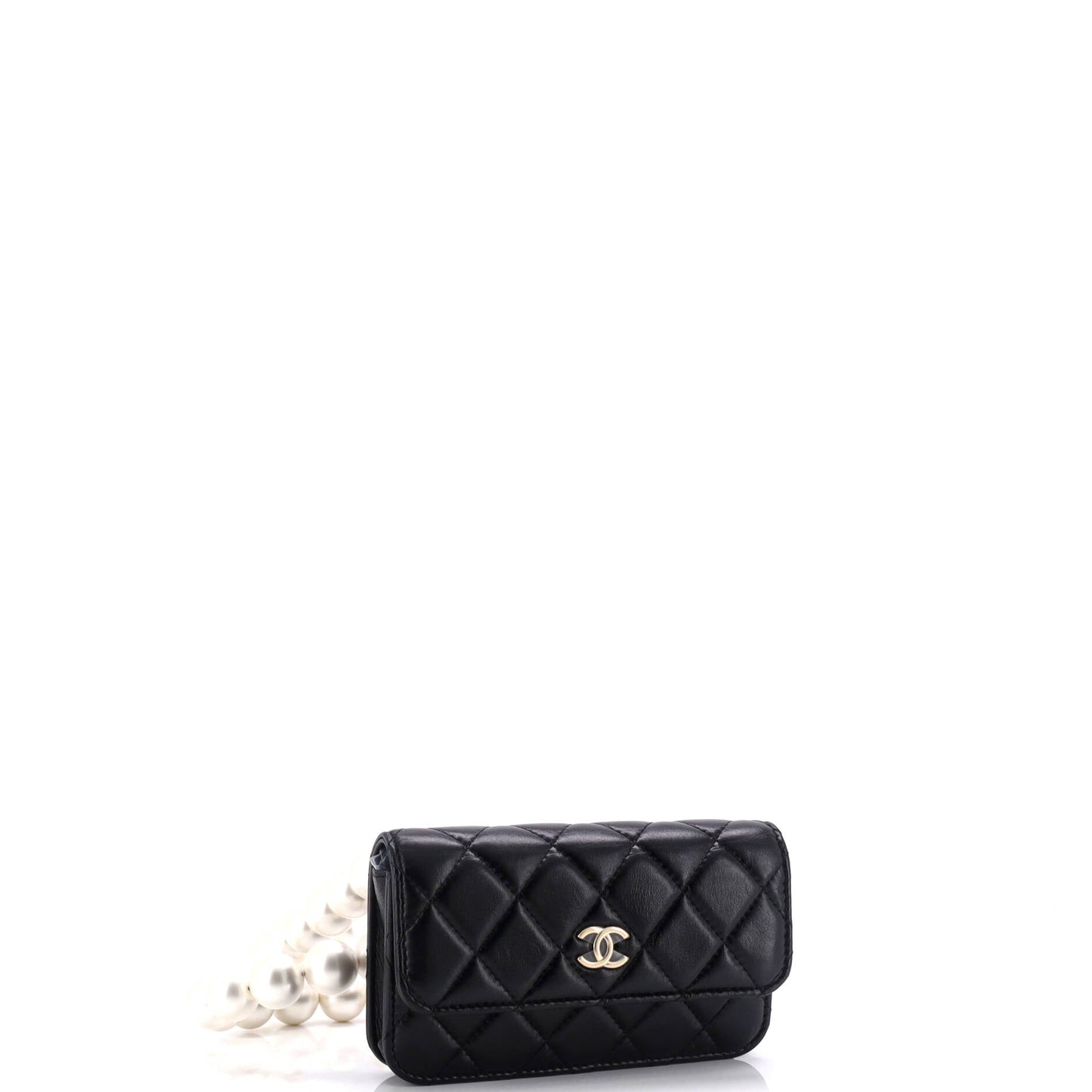 Pearl Strap Clutch with Chain Quilted Calfskin