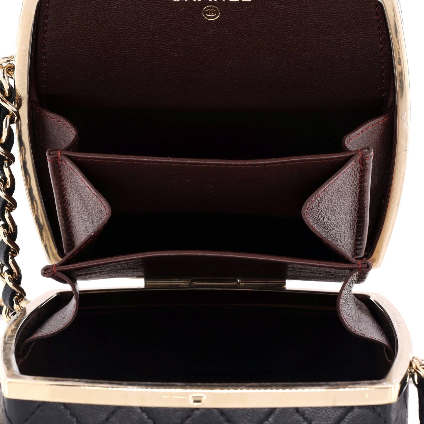 CC Make-Up Box Clutch with Chain Quilted Lambskin and Metal Small
