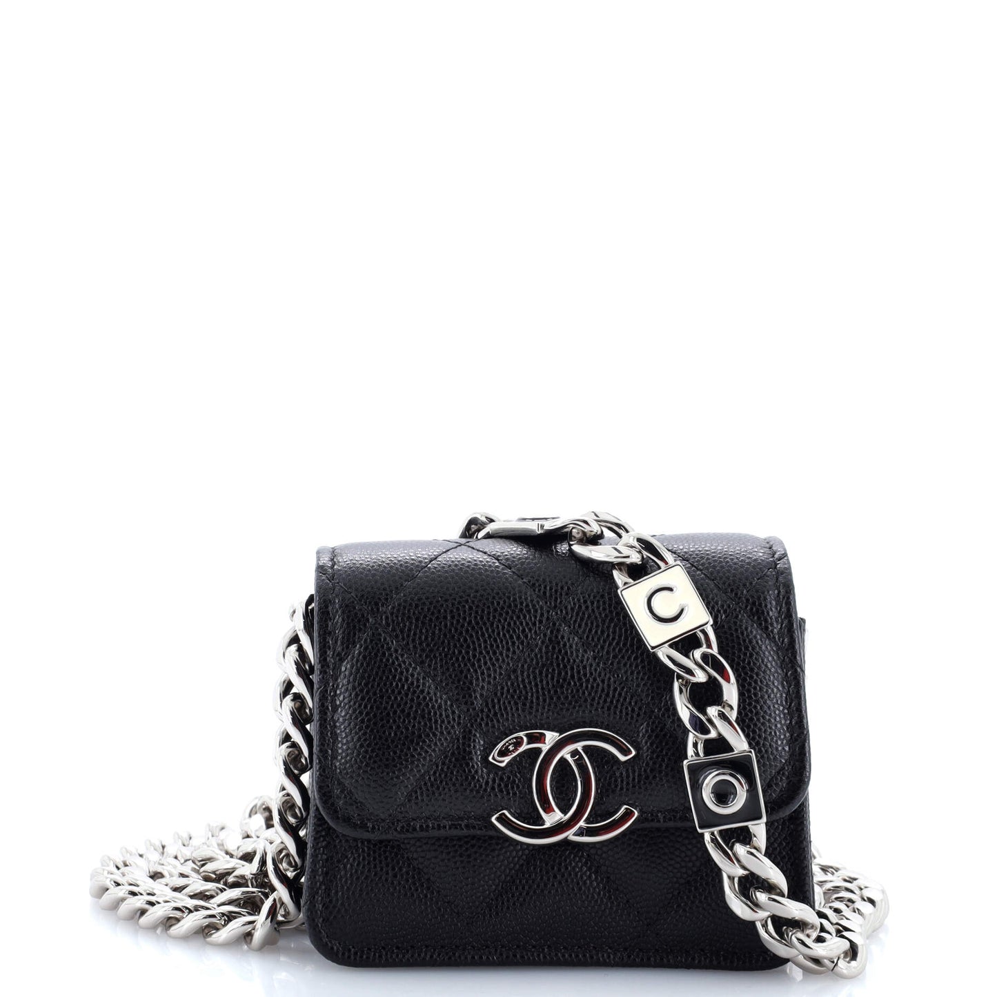 Coco Enamel Strap Flap Clutch with Chain Quilted Caviar Mini