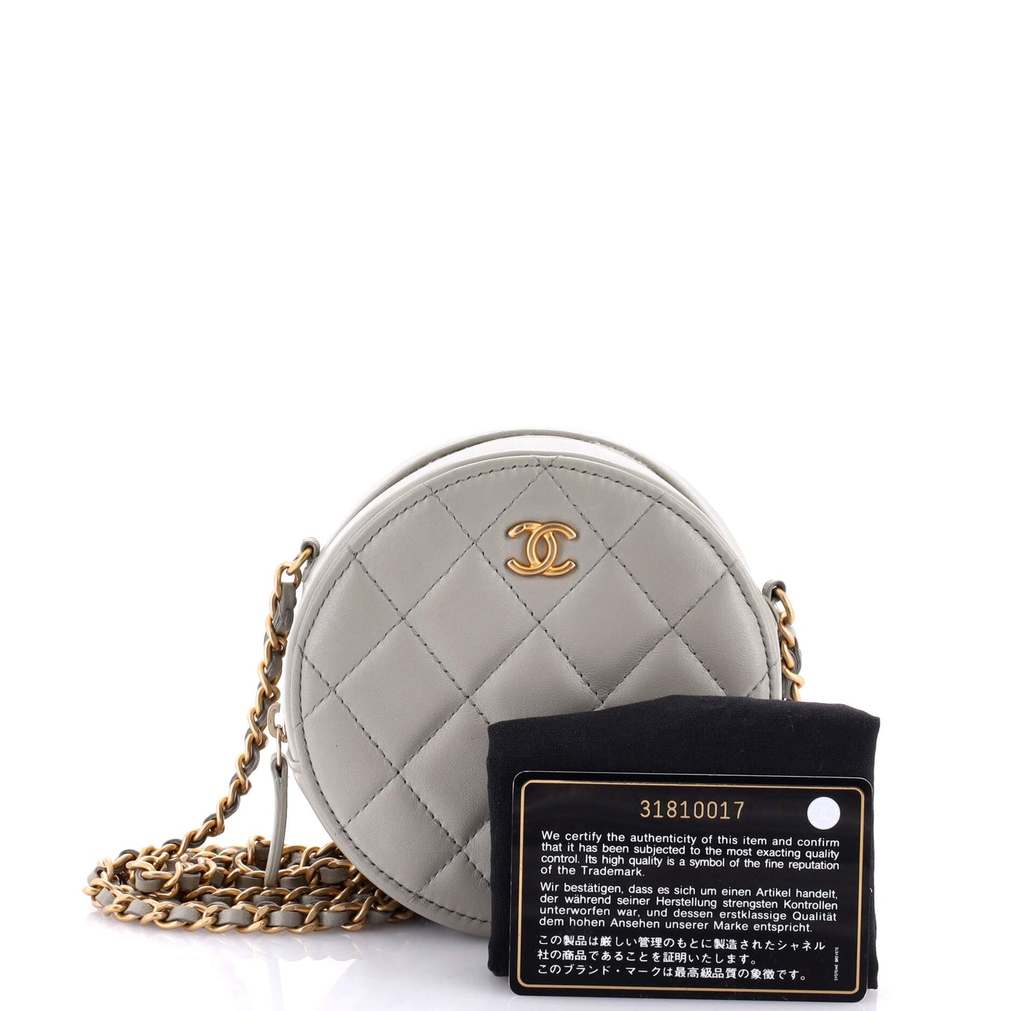 Pearl Crush Round Clutch with Chain Quilted Lambskin