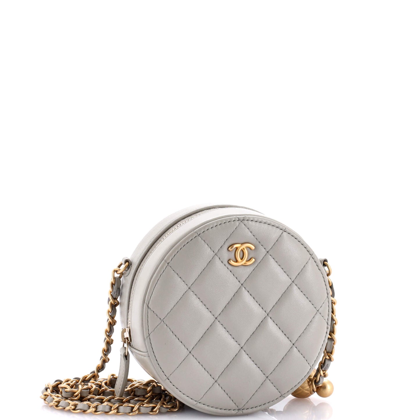 Pearl Crush Round Clutch with Chain Quilted Lambskin