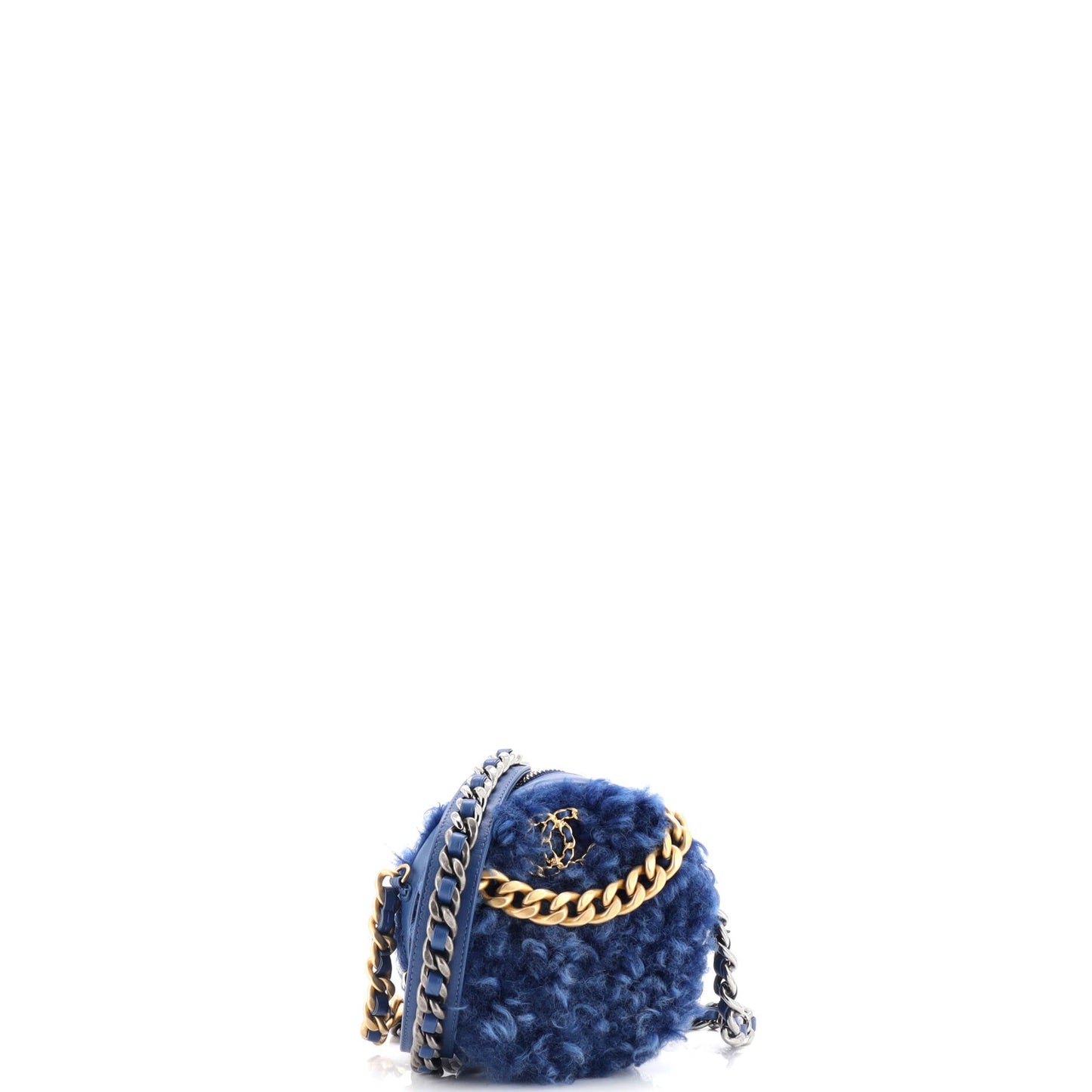 19 Round Clutch with Chain Quilted Shearling
